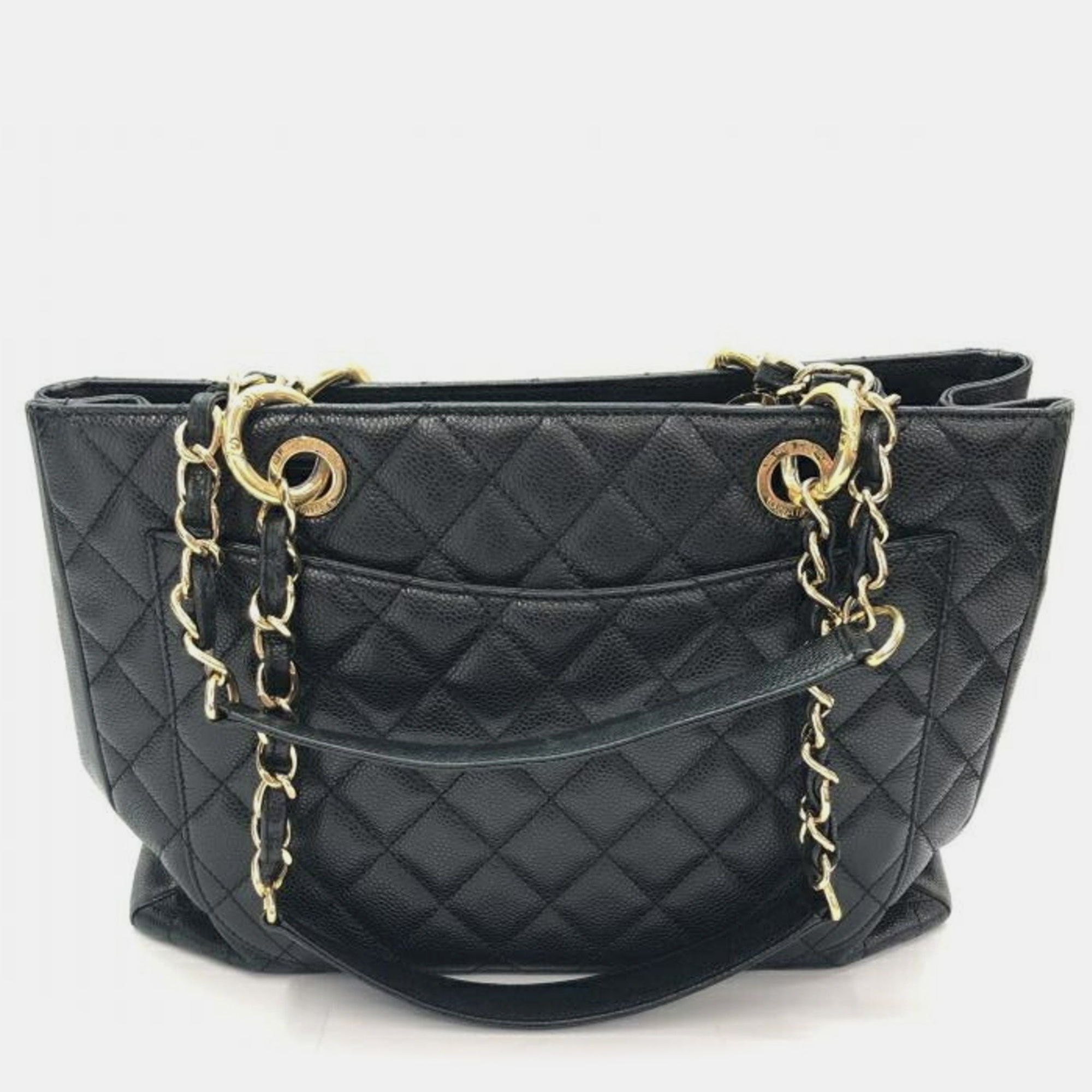 Pre-owned Chanel Black Caviar Leather Gst Tote