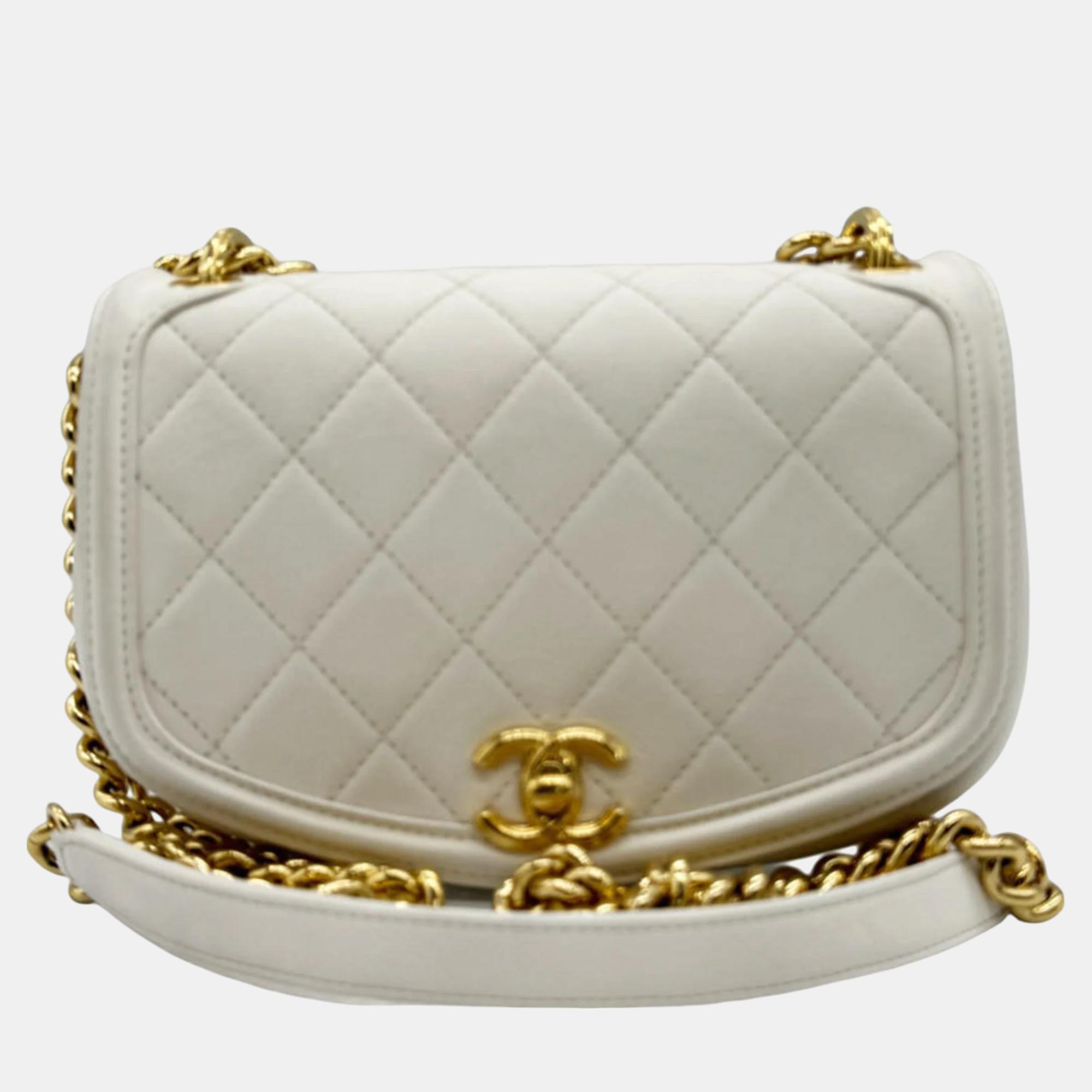 

Chanel White Leather Saddle Flap Bag