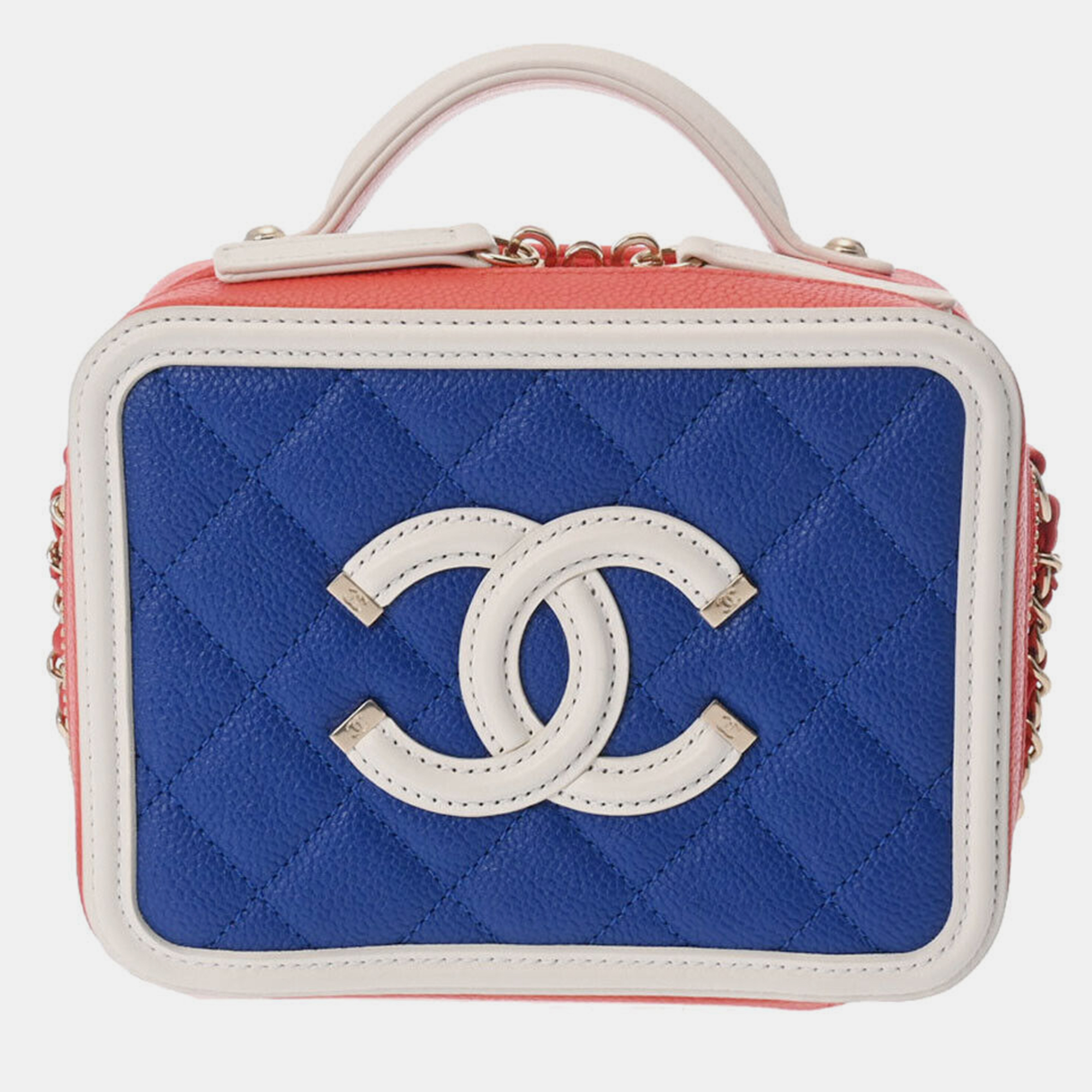 

Chanel Blue Leather Filigree Vanity Bag