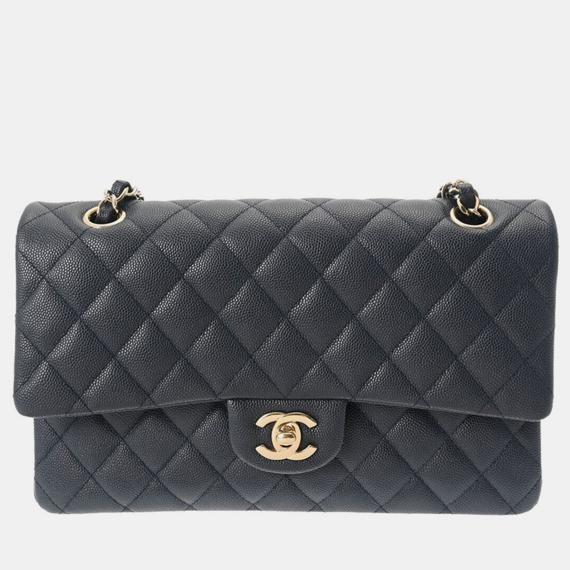 

Chanel Navy Blue Leather Classic Double Flap Shoulder Bag