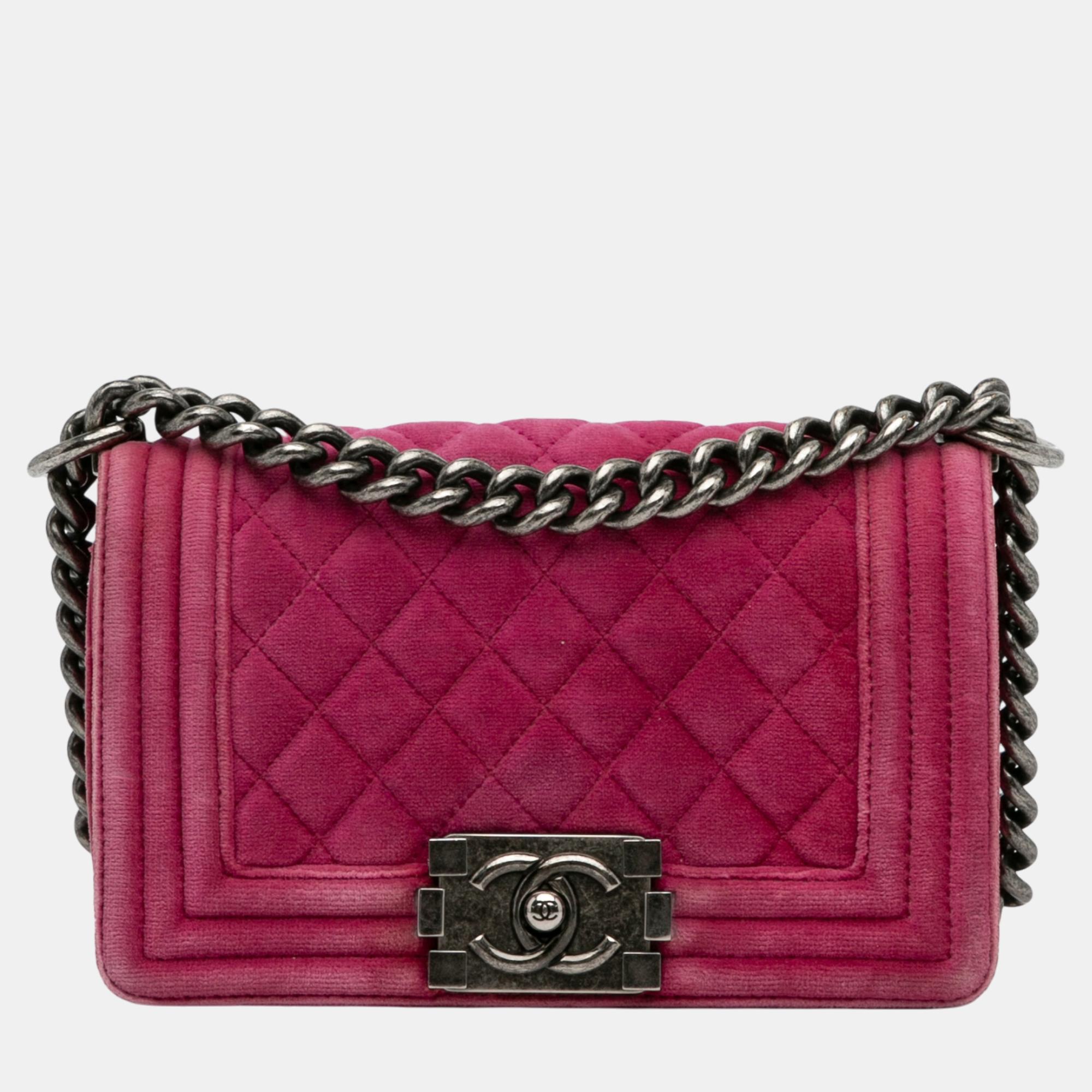 Pre-owned Chanel Pink Small Boy Velvet Flap Bag