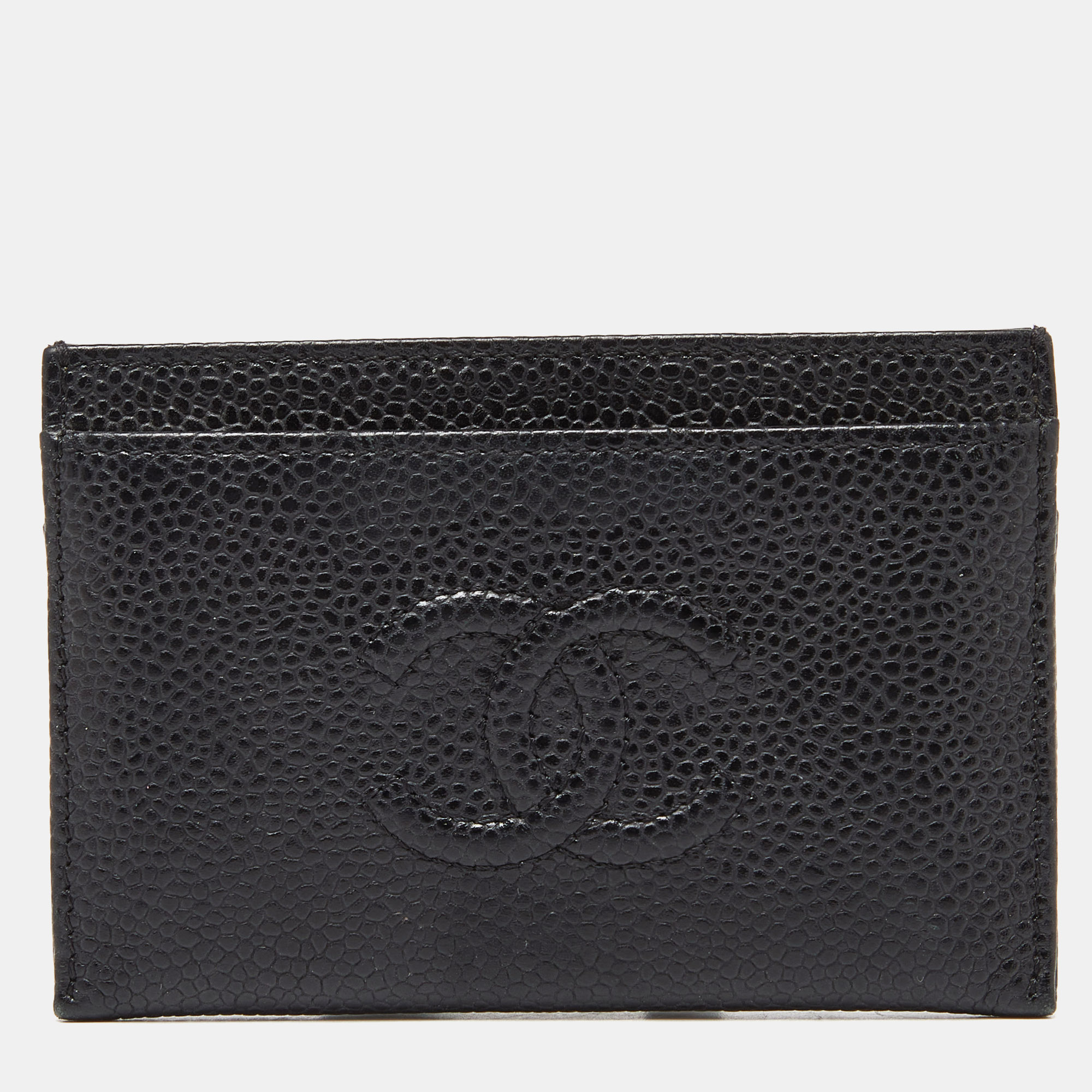 Pre-owned Chanel Black Caviar Leather Cc Card Holder