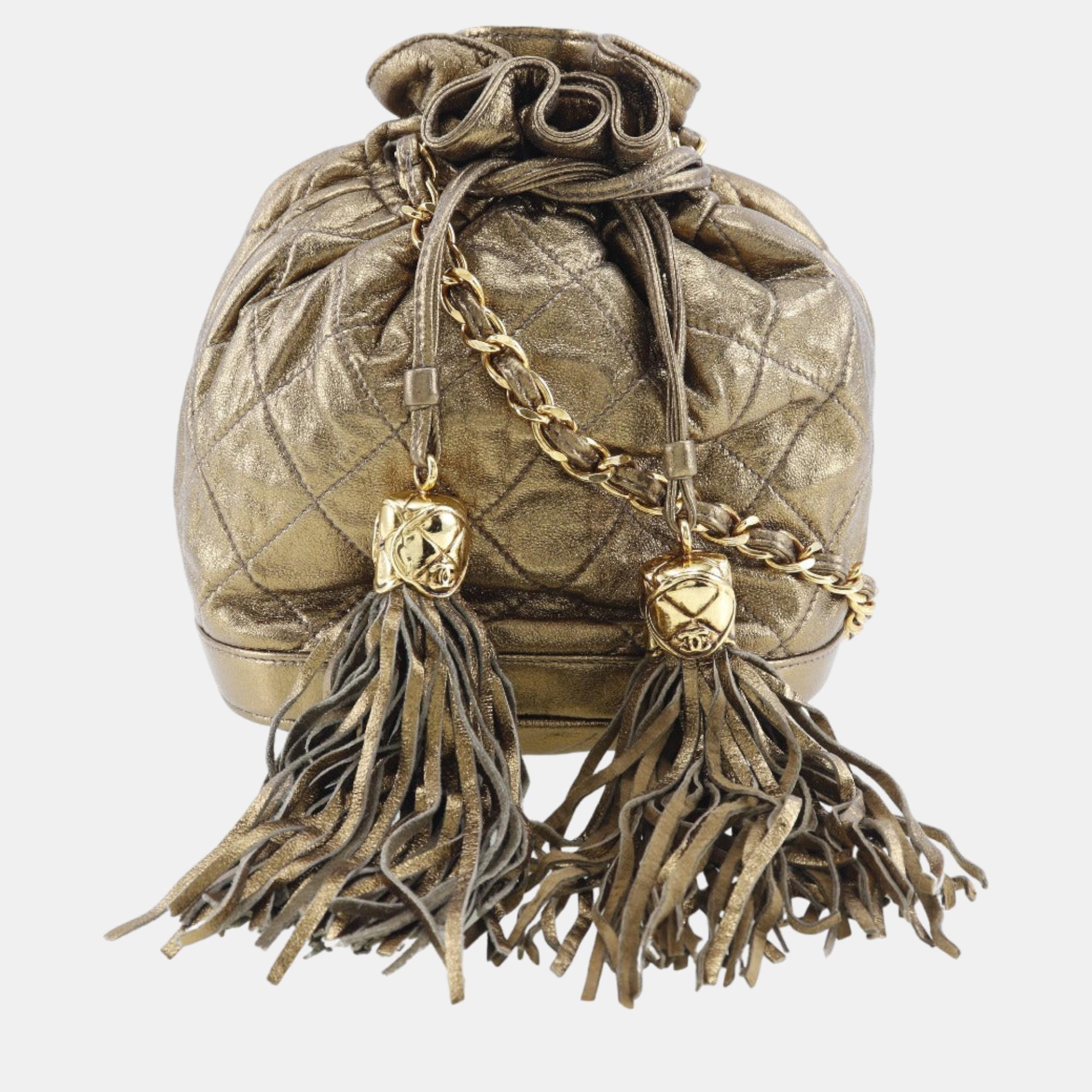 Chanel Gold Leather Fringe shoulder bag