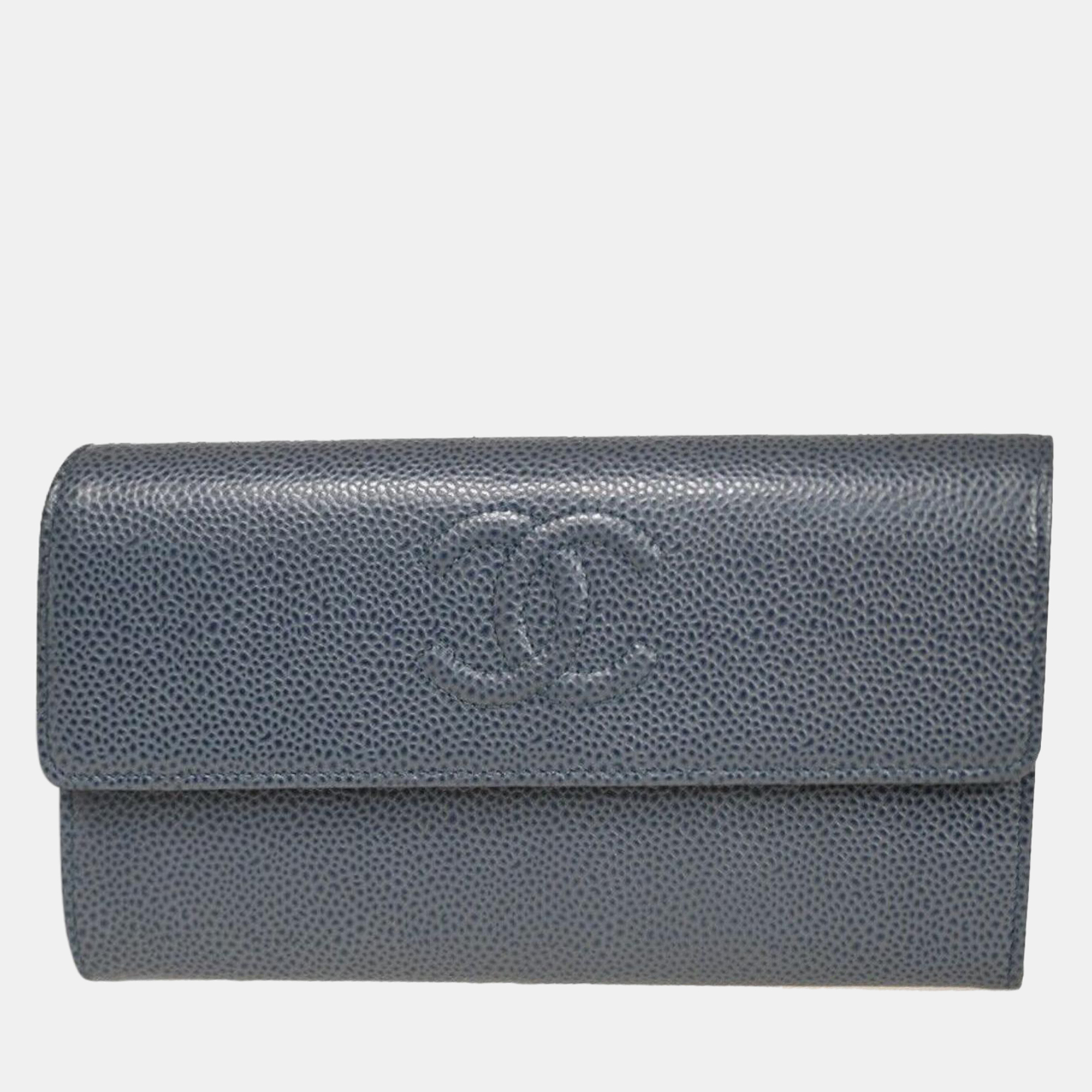 

Chanel Blue Leather Logo CC wallet bag