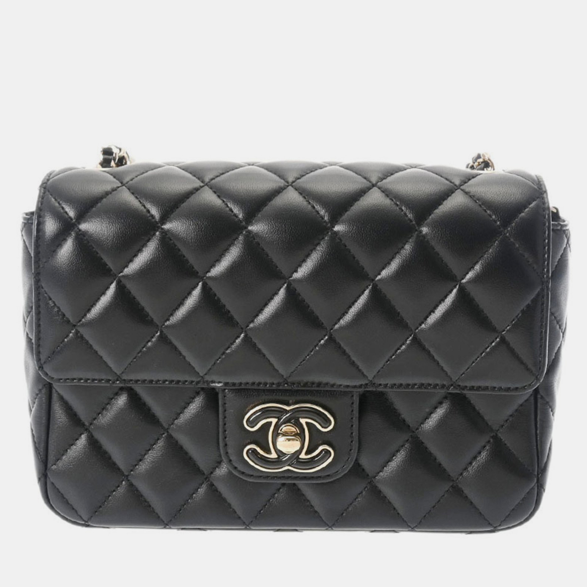 

Chanel Black Lambskin Resin Quilted Mini Heart Square Flap bag