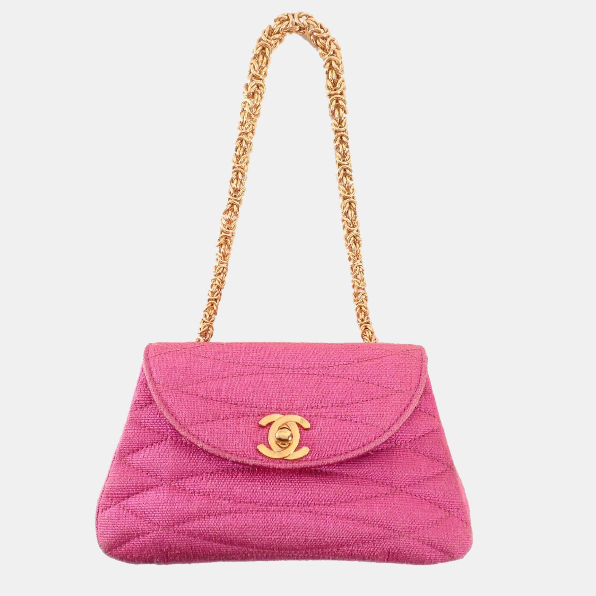 

Chanel Pink 1992 CC Quilted Canvas Shoulder Bag