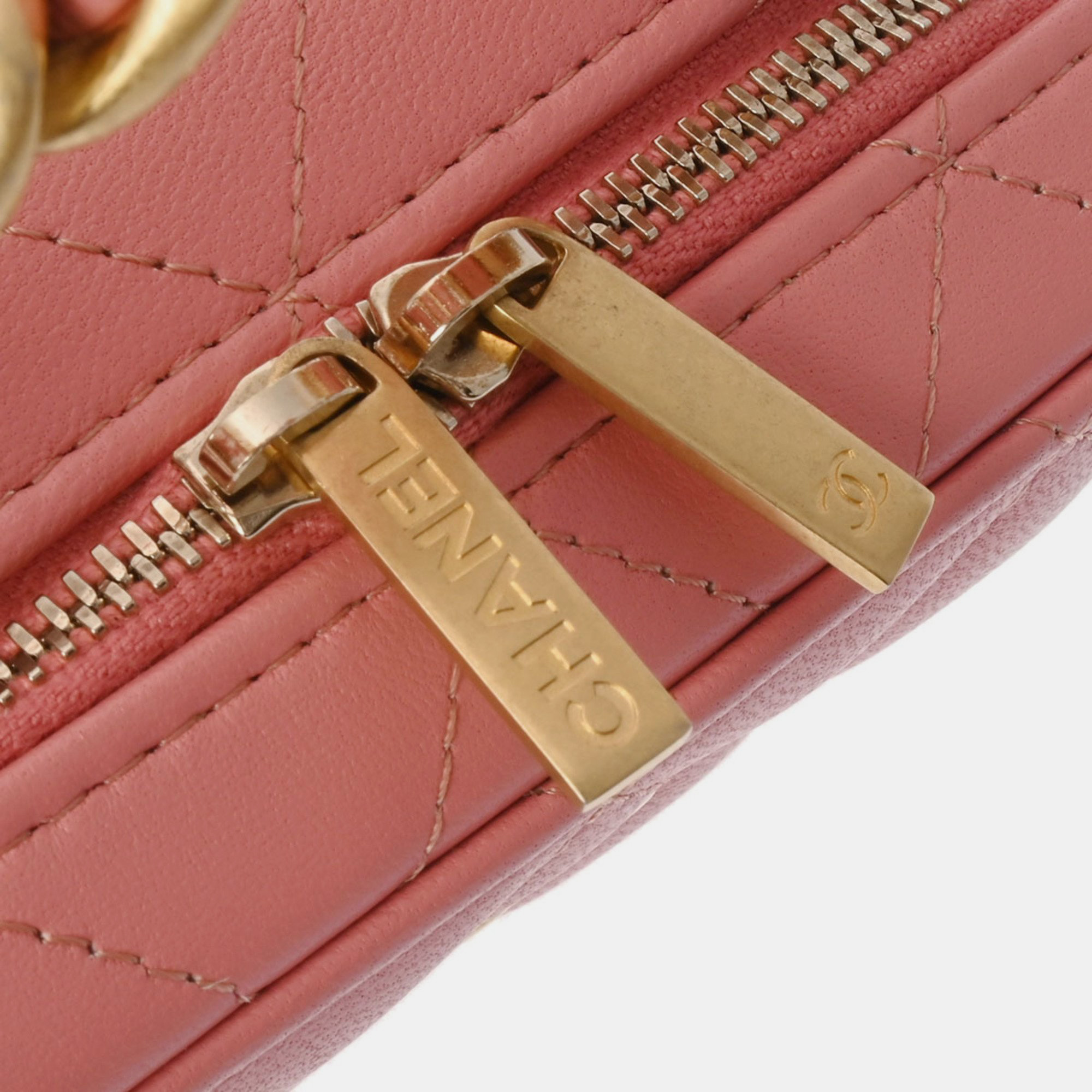 Chanel Pink Quilted Lambskin Top Handle Camera Case Bag 