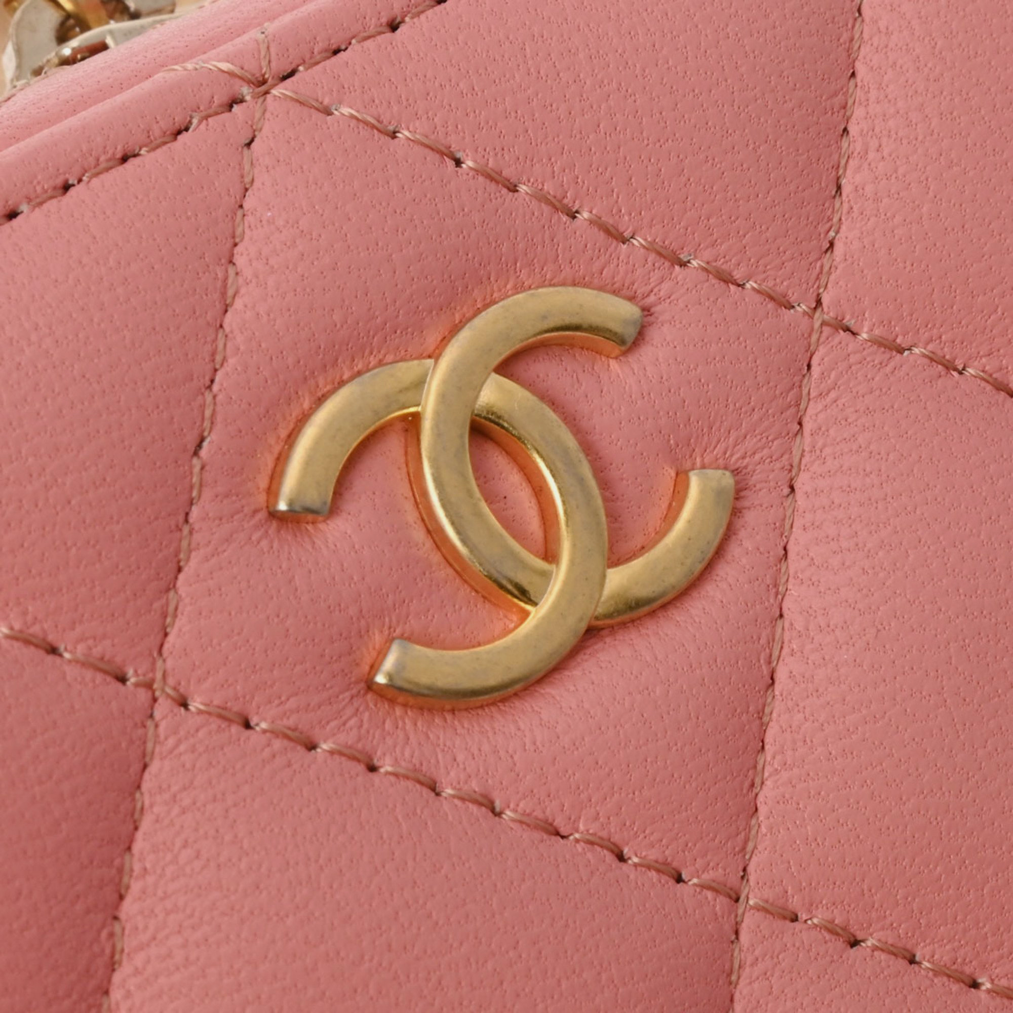 Chanel Pink Quilted Lambskin Top Handle Camera Case Bag 