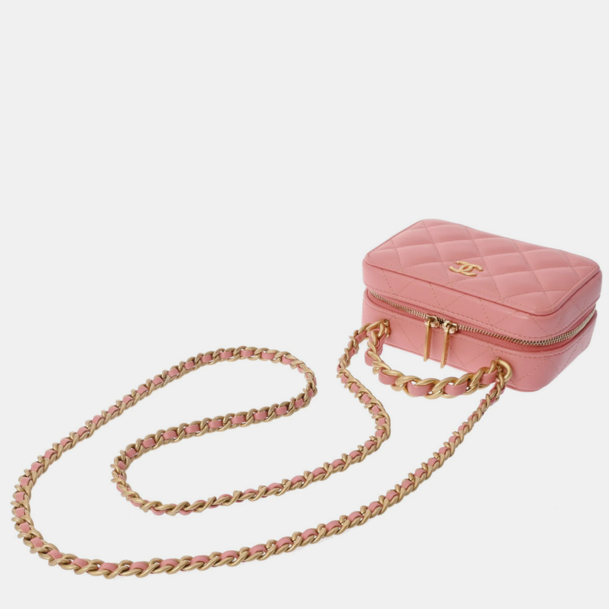 Chanel Pink Quilted Lambskin Top Handle Camera Case Bag 