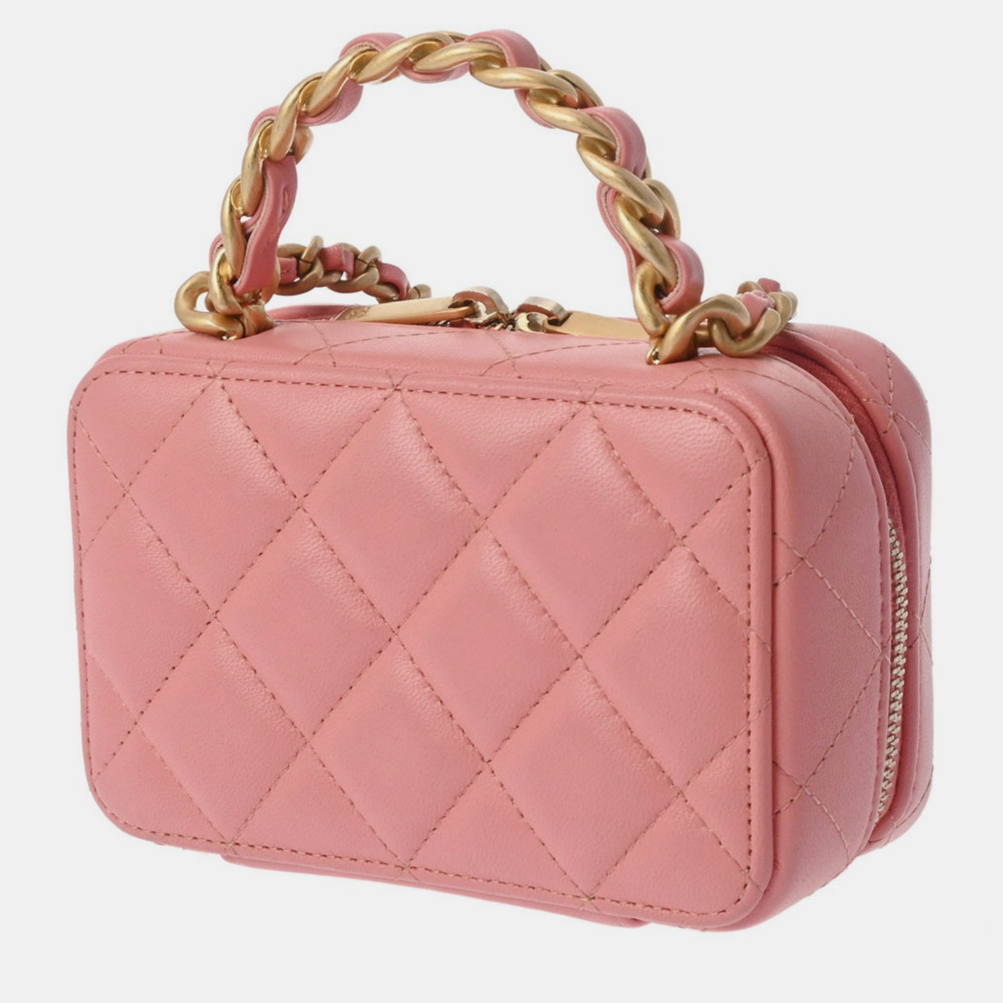 Chanel Pink Quilted Lambskin Top Handle Camera Case Bag 