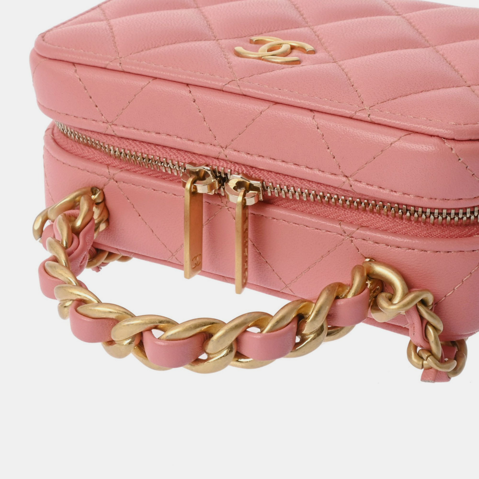 Chanel Pink Quilted Lambskin Top Handle Camera Case Bag 