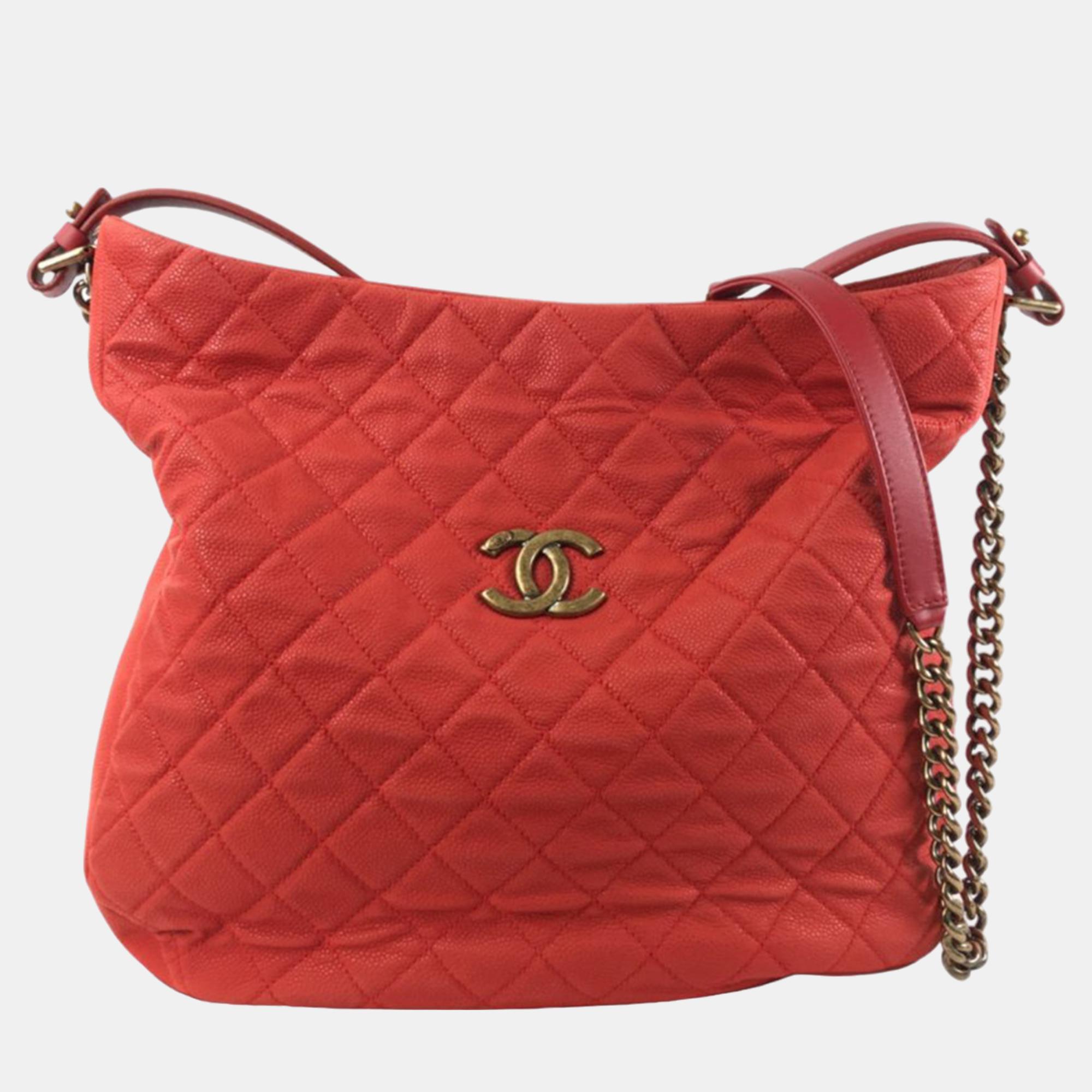 Pre-owned Chanel Red Caviar Country Chic Hobo
