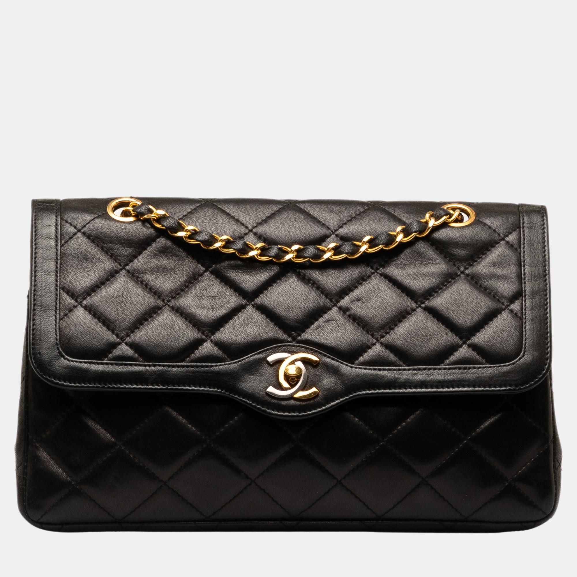 Chanel Black Lambskin Paris Double Flap
