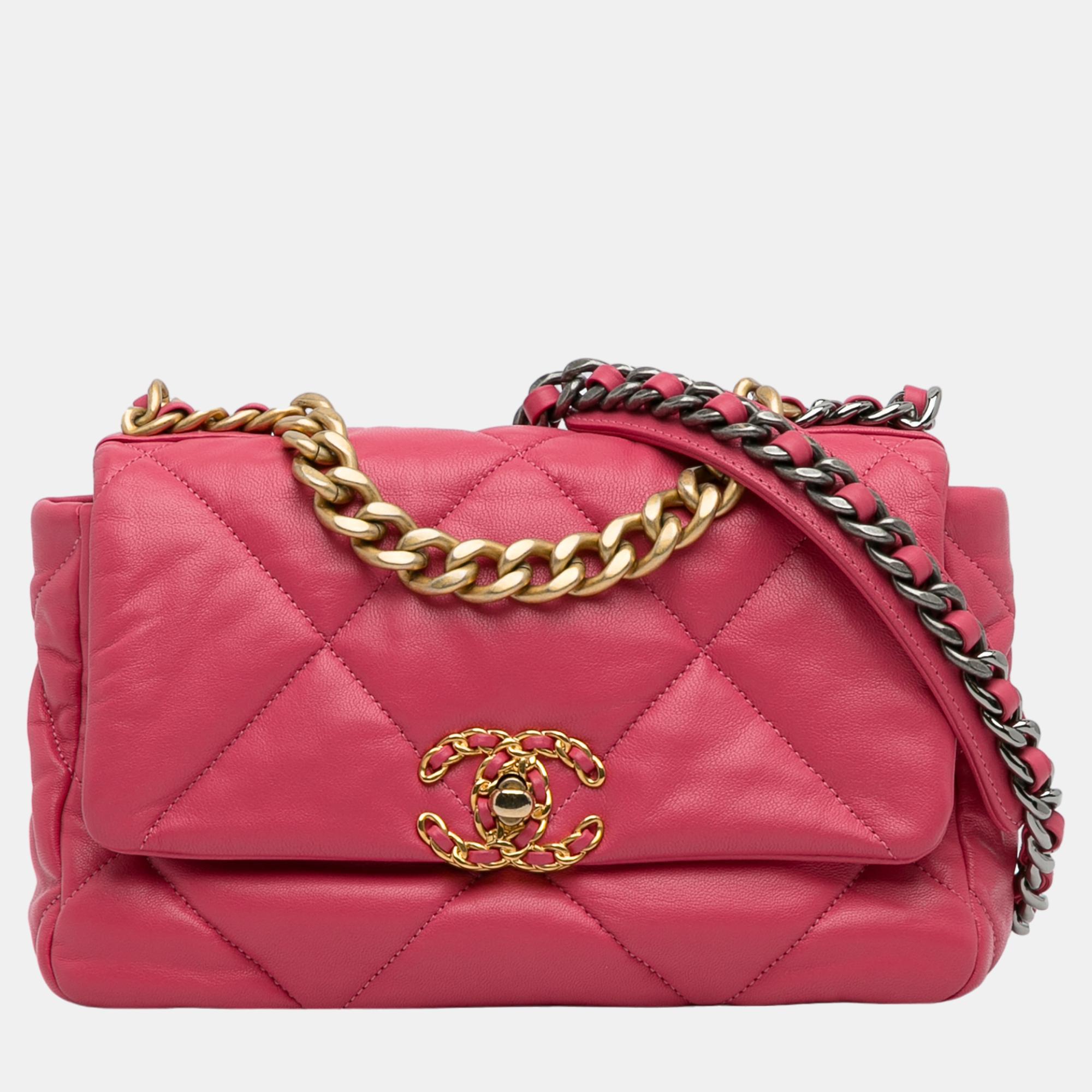 

Chanel Pink Medium Lambskin 19 Flap Bag