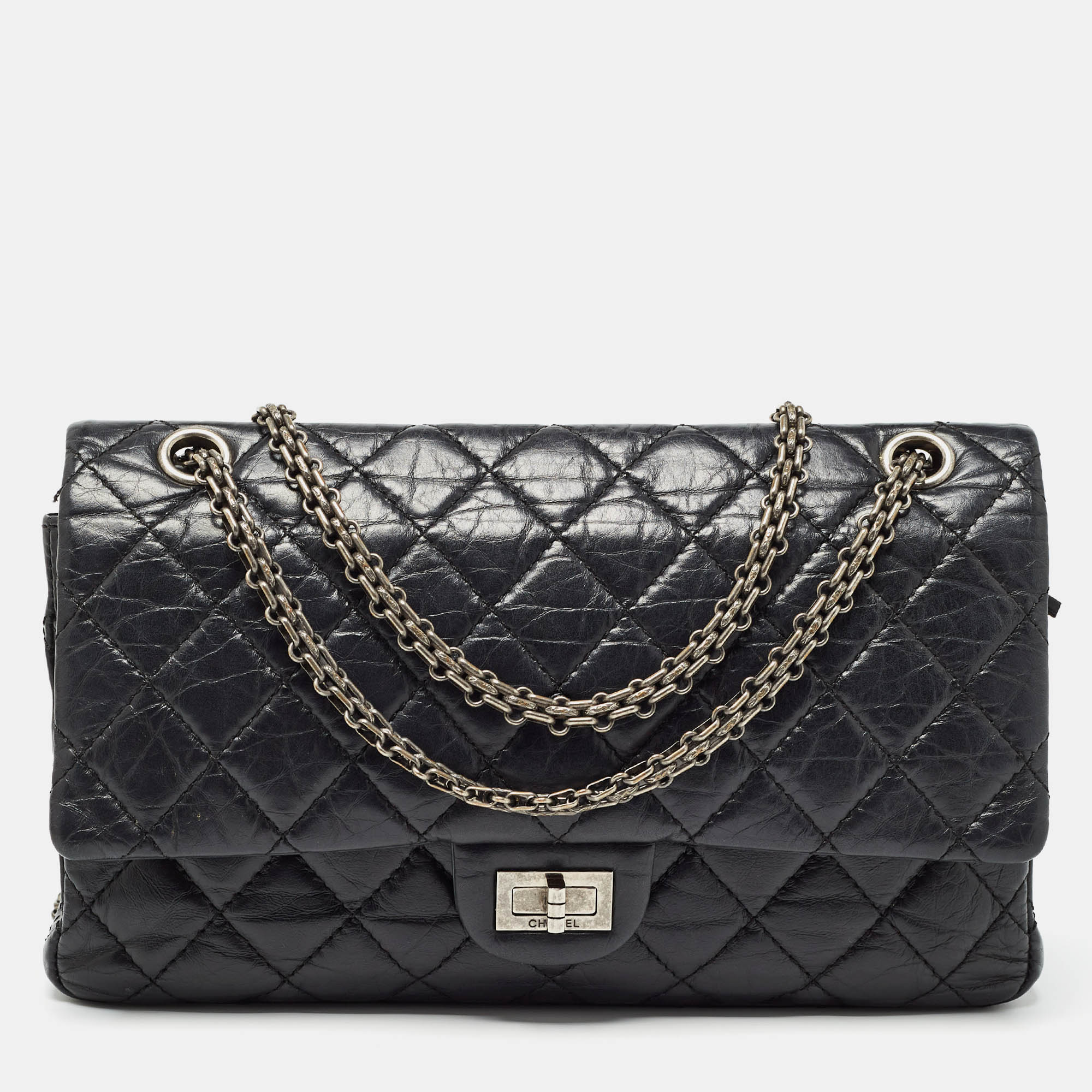 

Chanel Black Quilted Aged Leather Reissue 2.55 Classic 226 Flap Bag