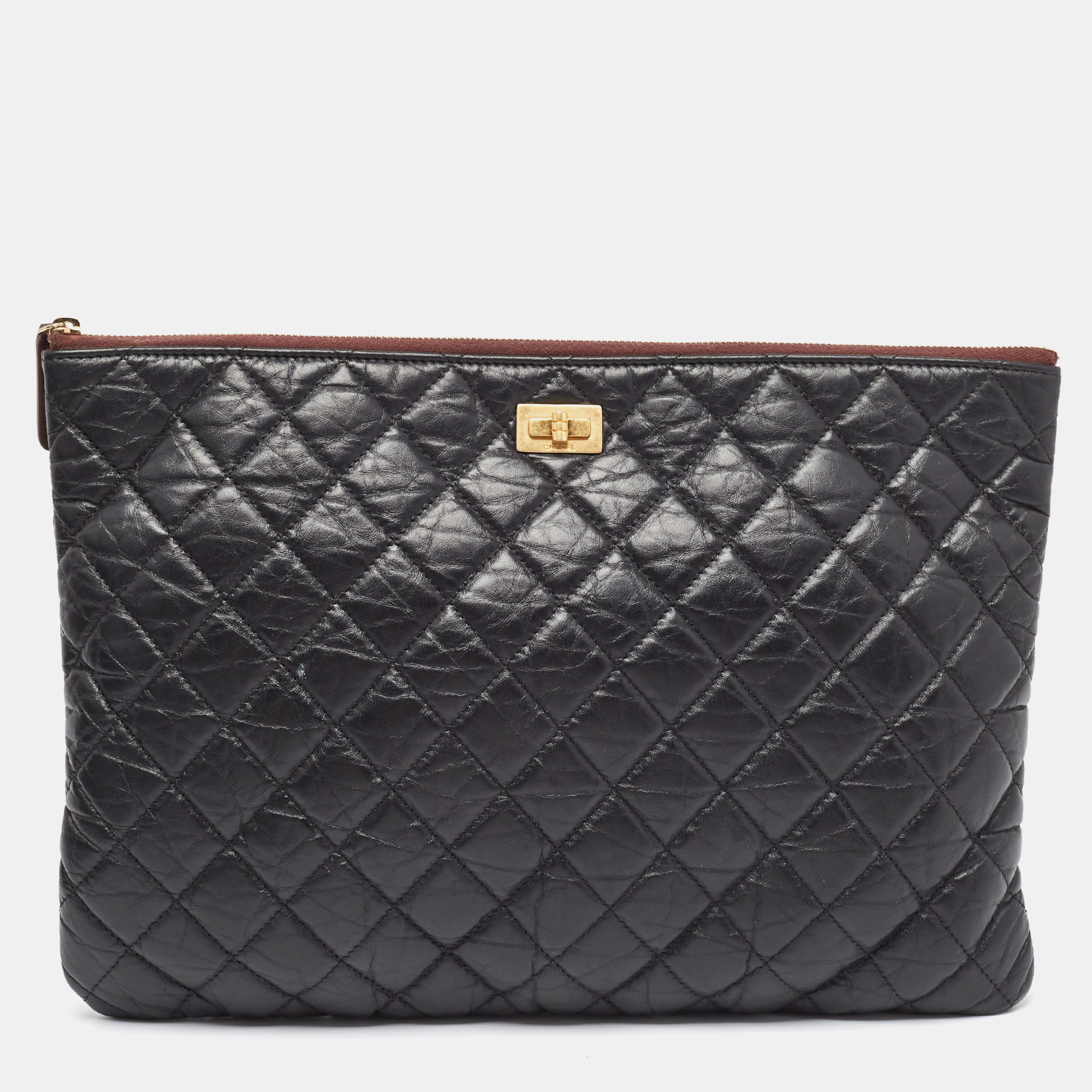 

Chanel Black Quilted Aged Leather Large 2.55 Reissue Pouch