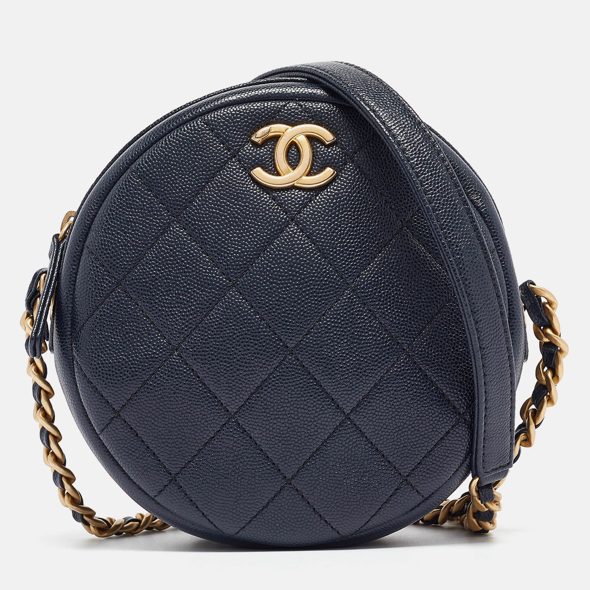 

Chanel Navy Blue Quilted Caviar Leather Round Camera Crossbody Bag