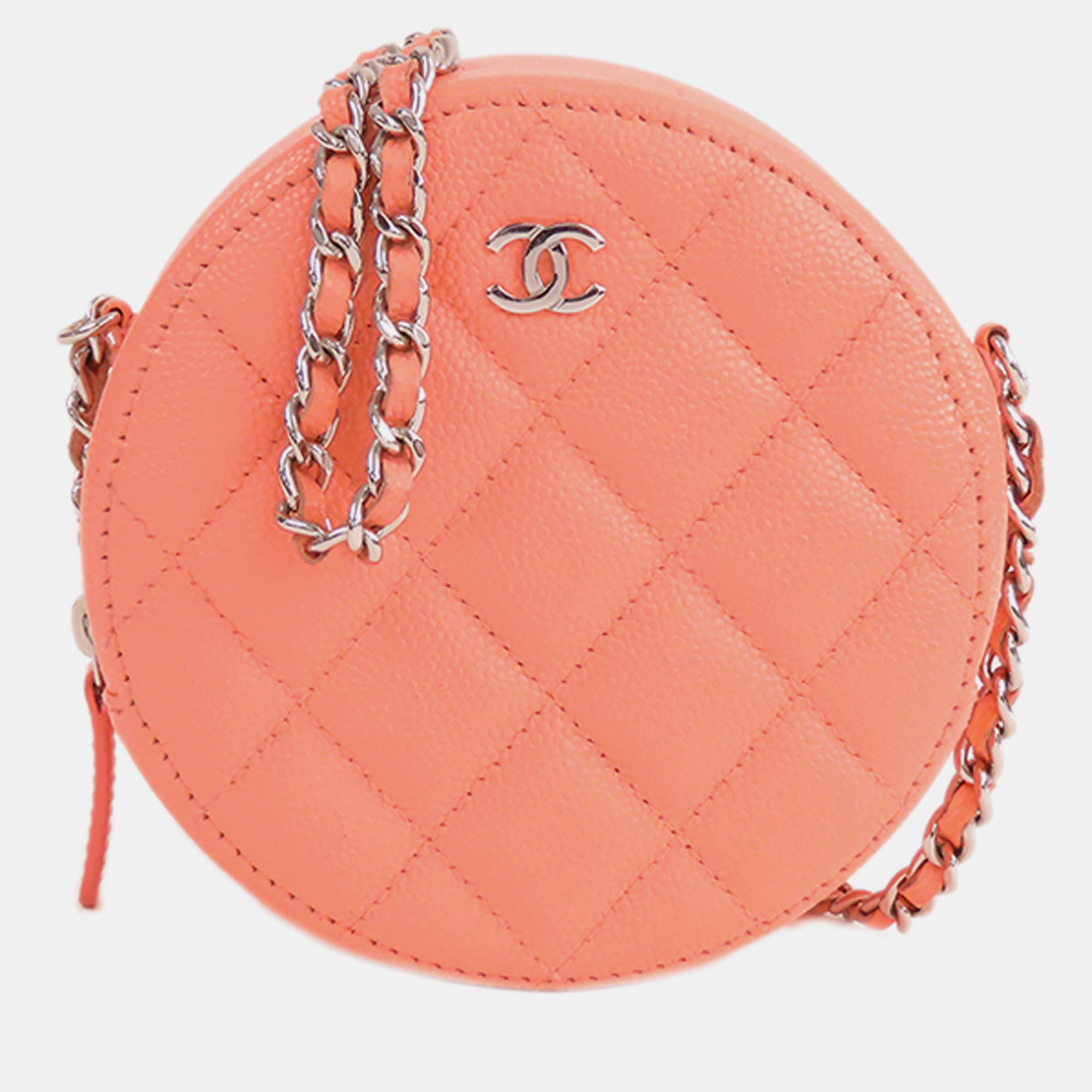 

Chanel Quilted Caviar Round Clutch With Chain, Orange