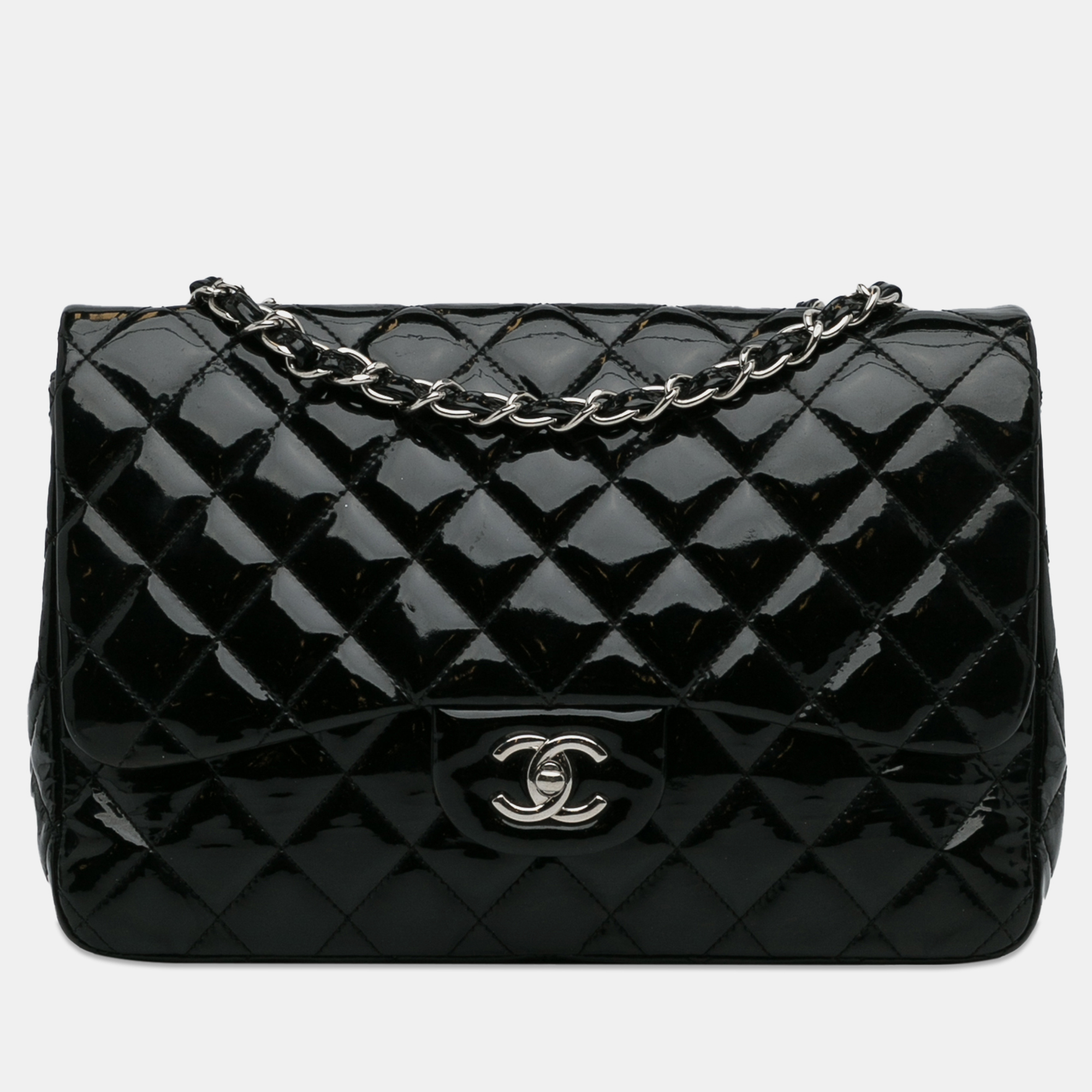 

Chanel Jumbo Classic Patent Single Flap Bag, Black
