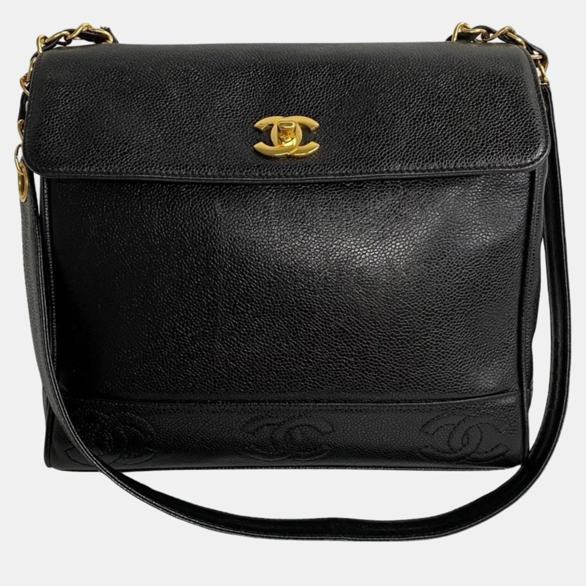 

Chanel Black Leather Logo CC shoulder bag