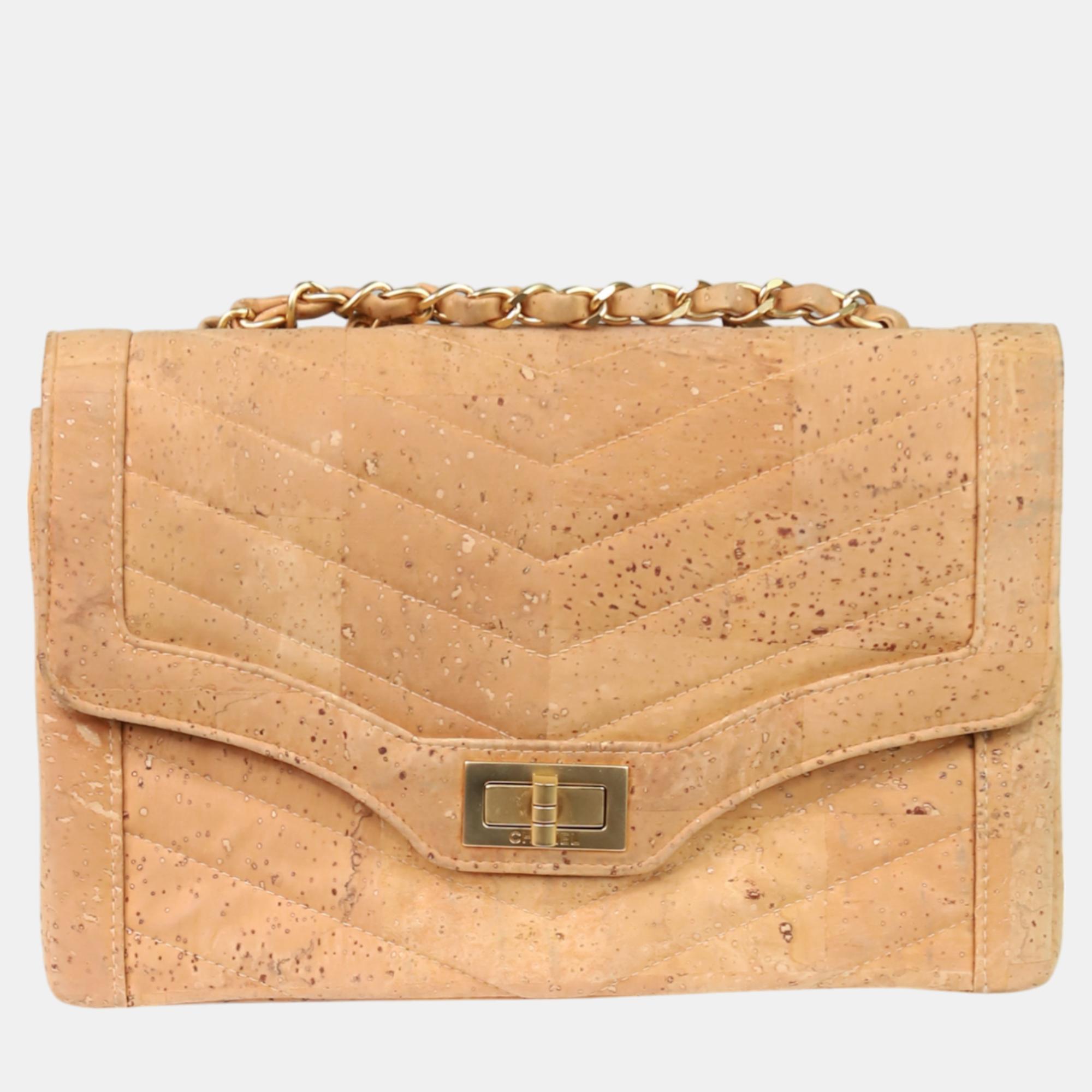 Pre-owned Chanel Brown Vintage Reissue Cork Chevron Flap Bag