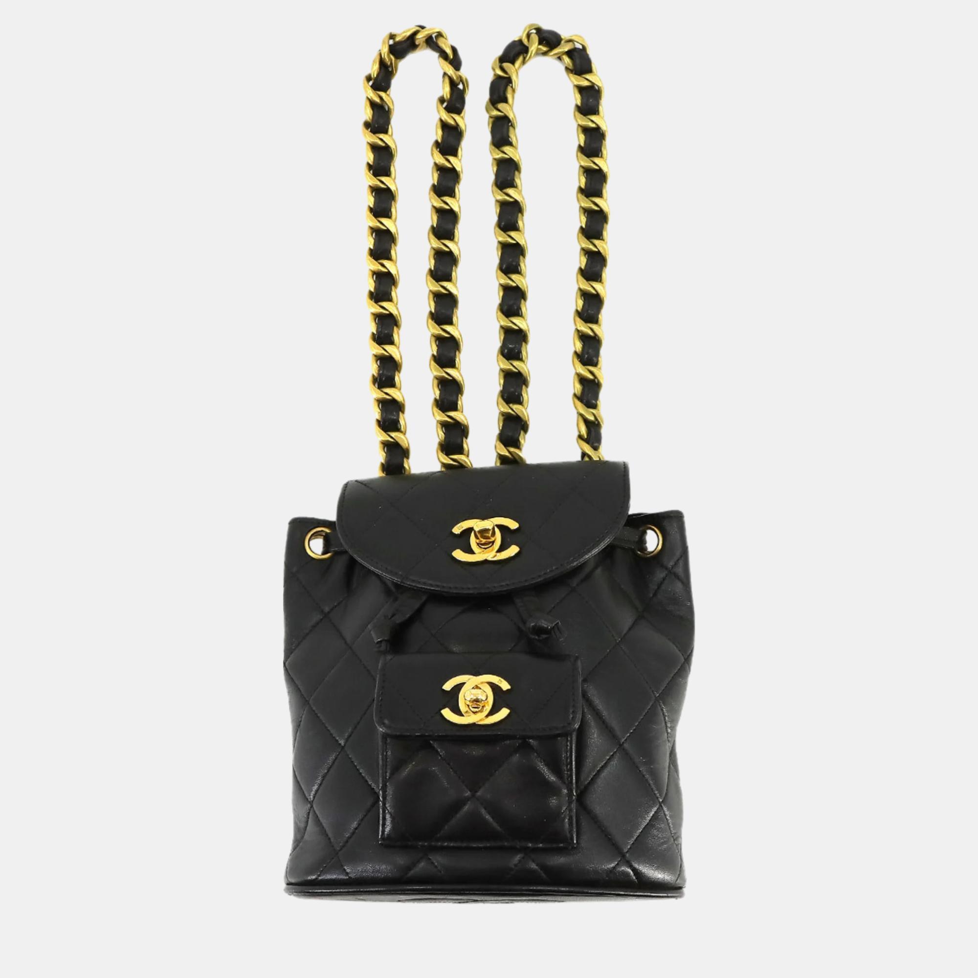 Pre-owned Chanel Black Quilted Lambskin Mini Timeless Cc Duma Backpack