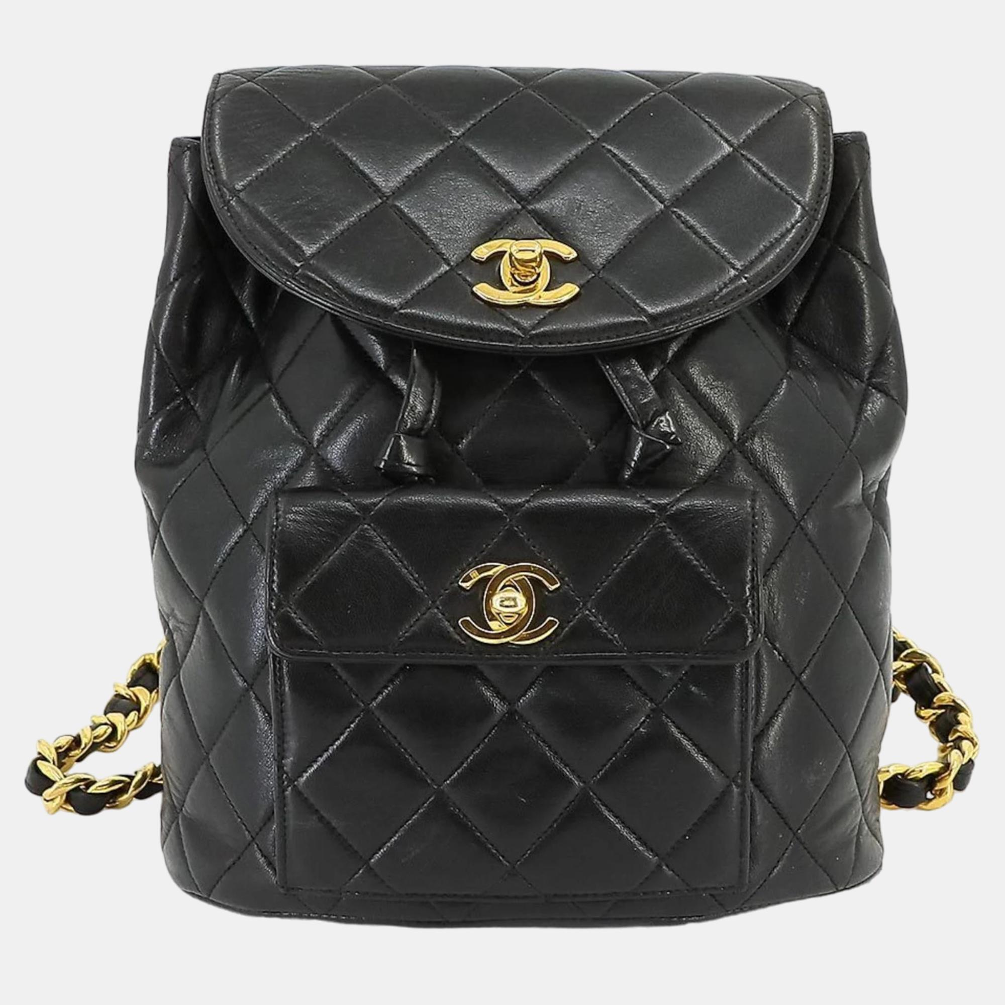 

Chanel Black Leather Mini Quilted Duma Backpack