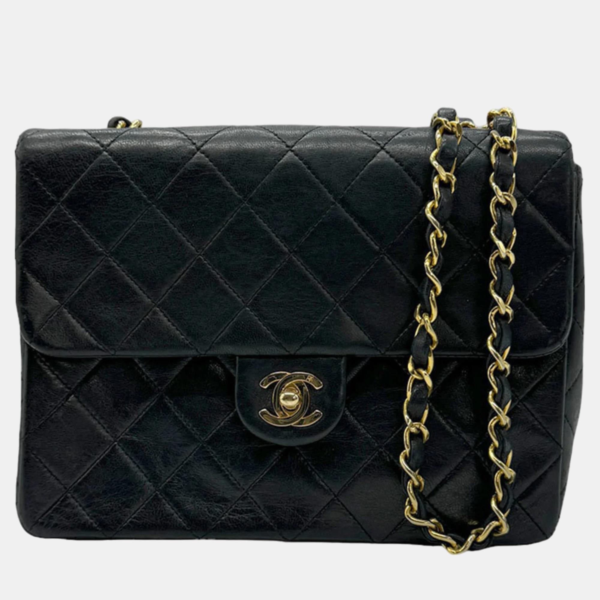 Chanel Black Lambskin Leather Small Vintage Classic Flap Bag