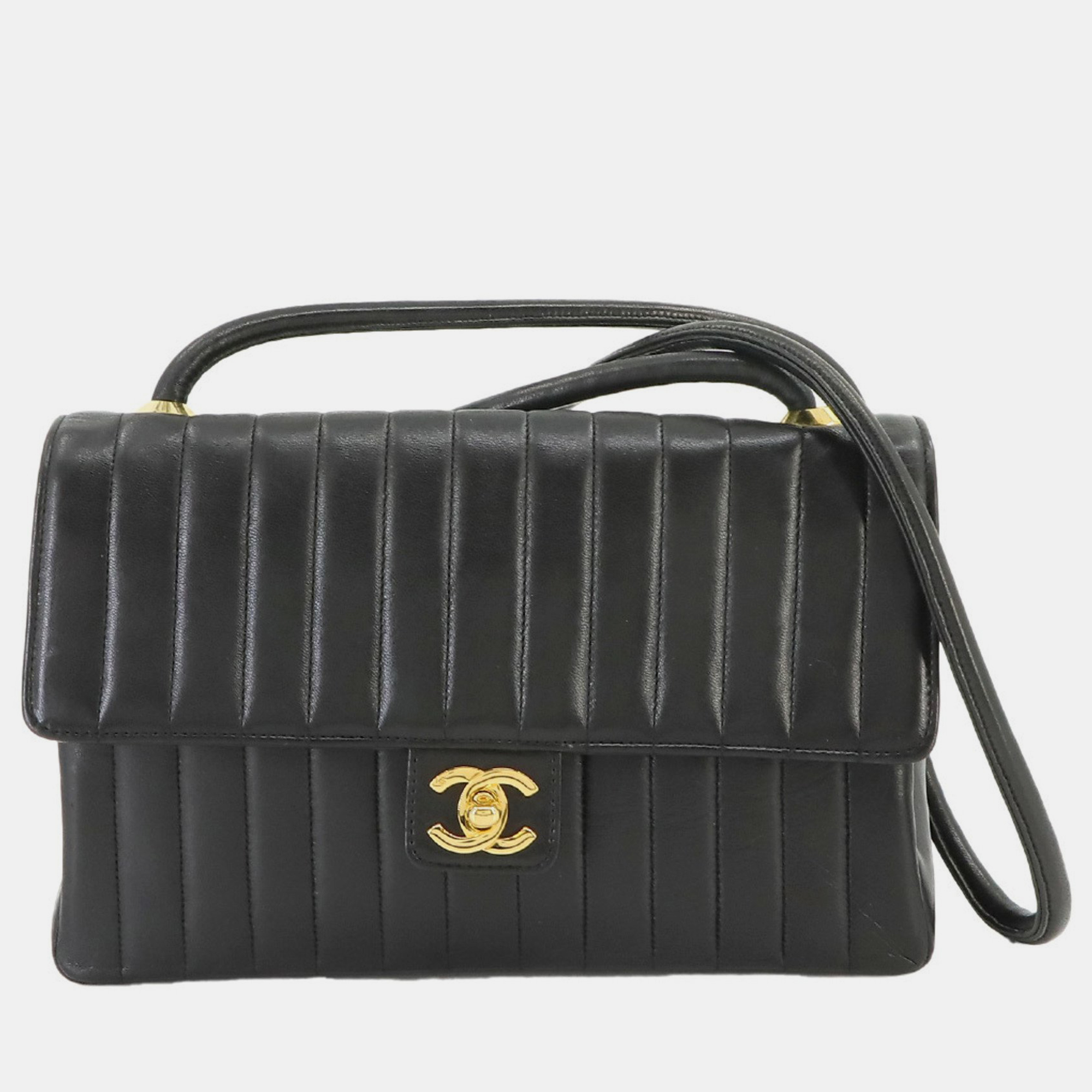 

Chanel Black Leather Vintage Vertical Quilt Flap Shoulder Bag