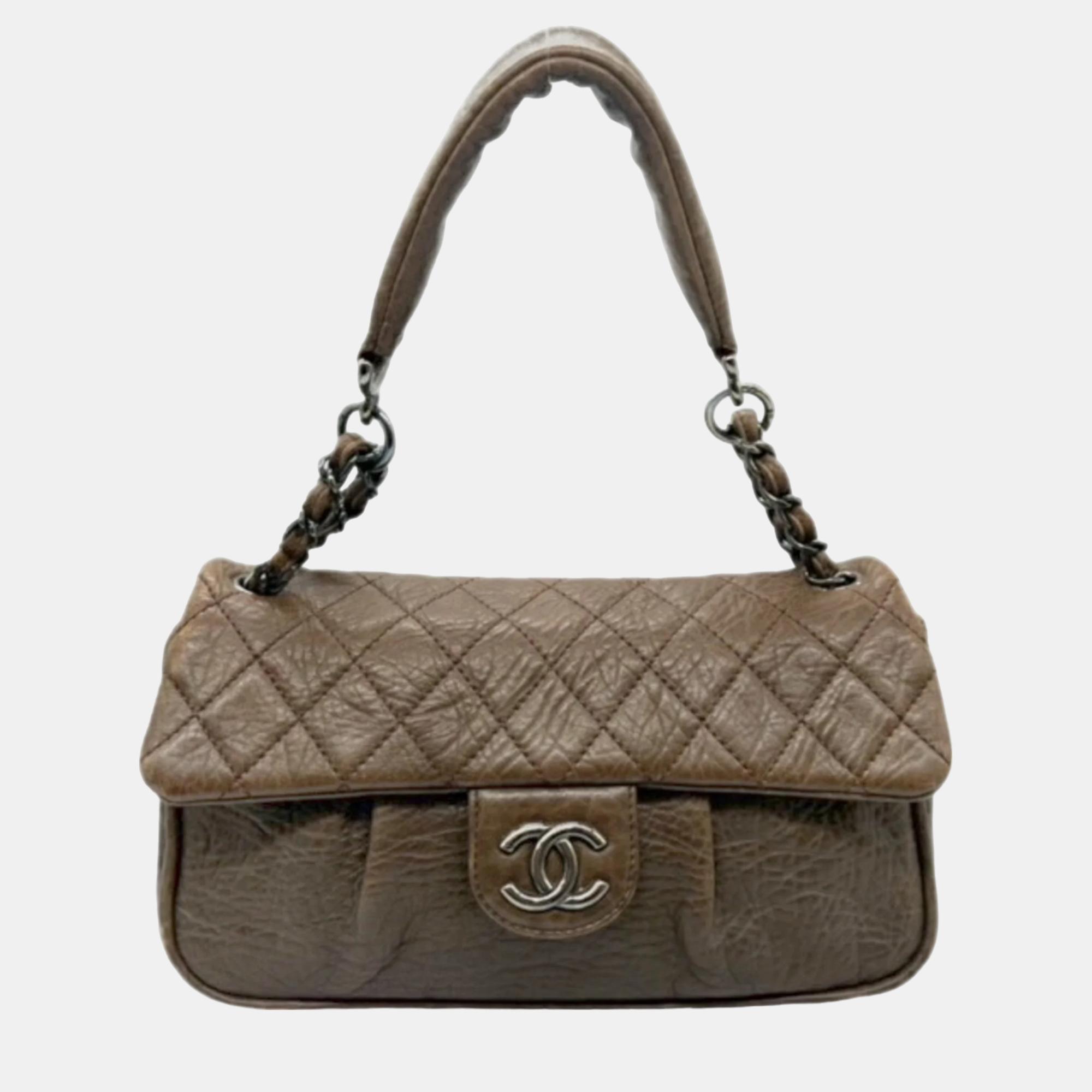 

Chanel Quilted Distressed Lambskin Medium Lady Braid Chain Flap Bag, Brown