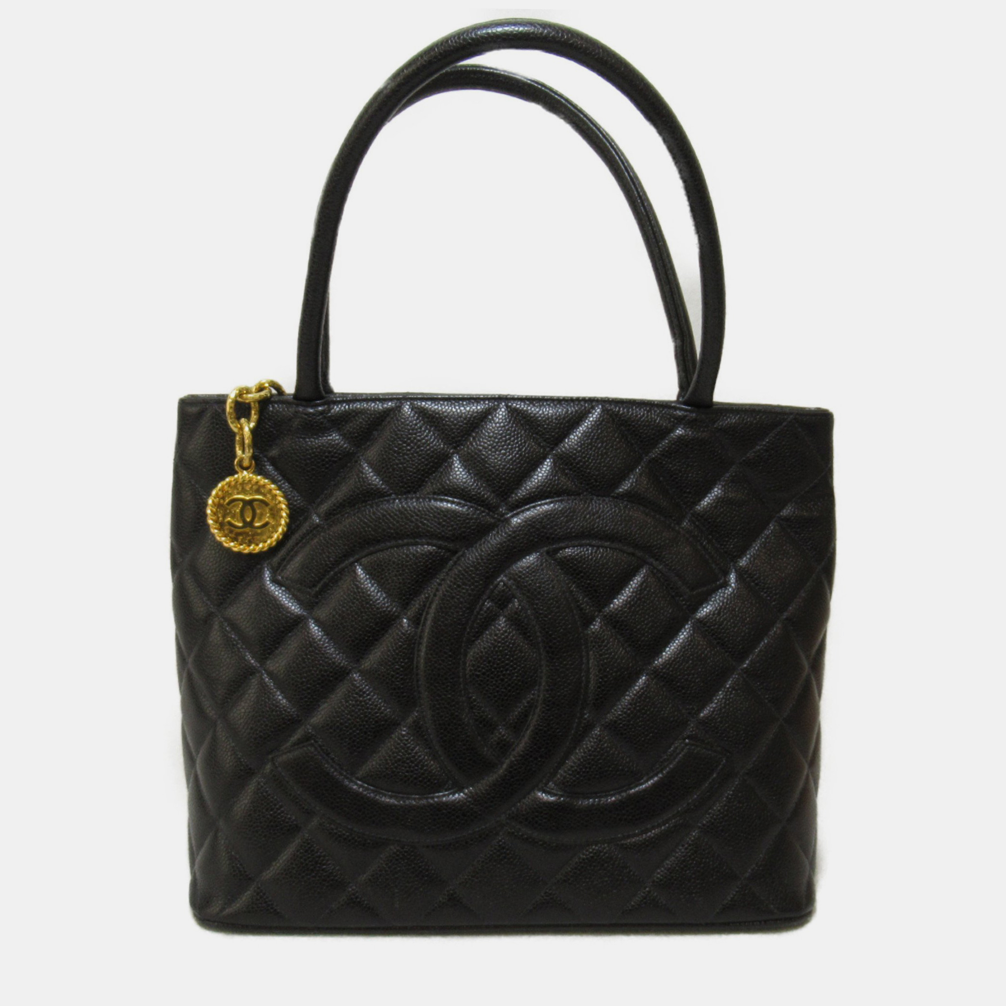 

Chanel Padded Black Caviar Leather Medallion Tote Bag