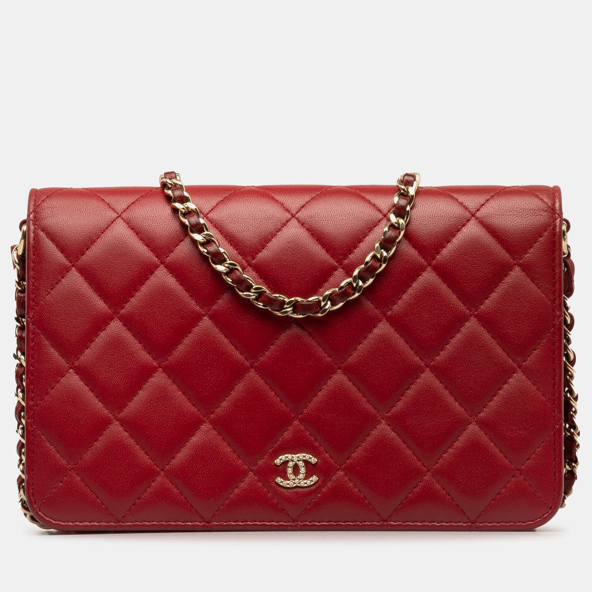 

Chanel CC Lambskin Pearl Wallet On Chain bag, Red