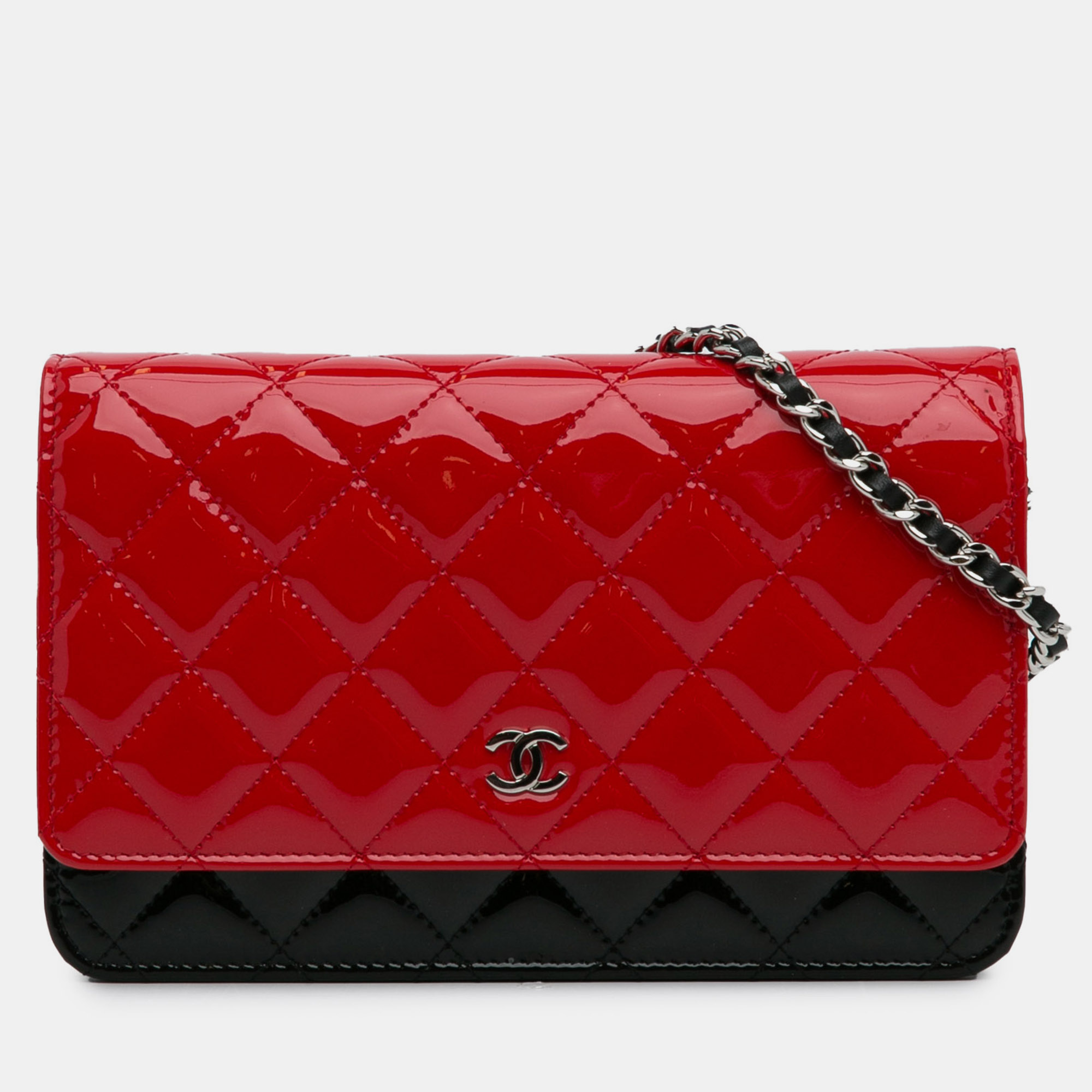 

Chanel Bicolor CC Patent Wallet on Chain, Red