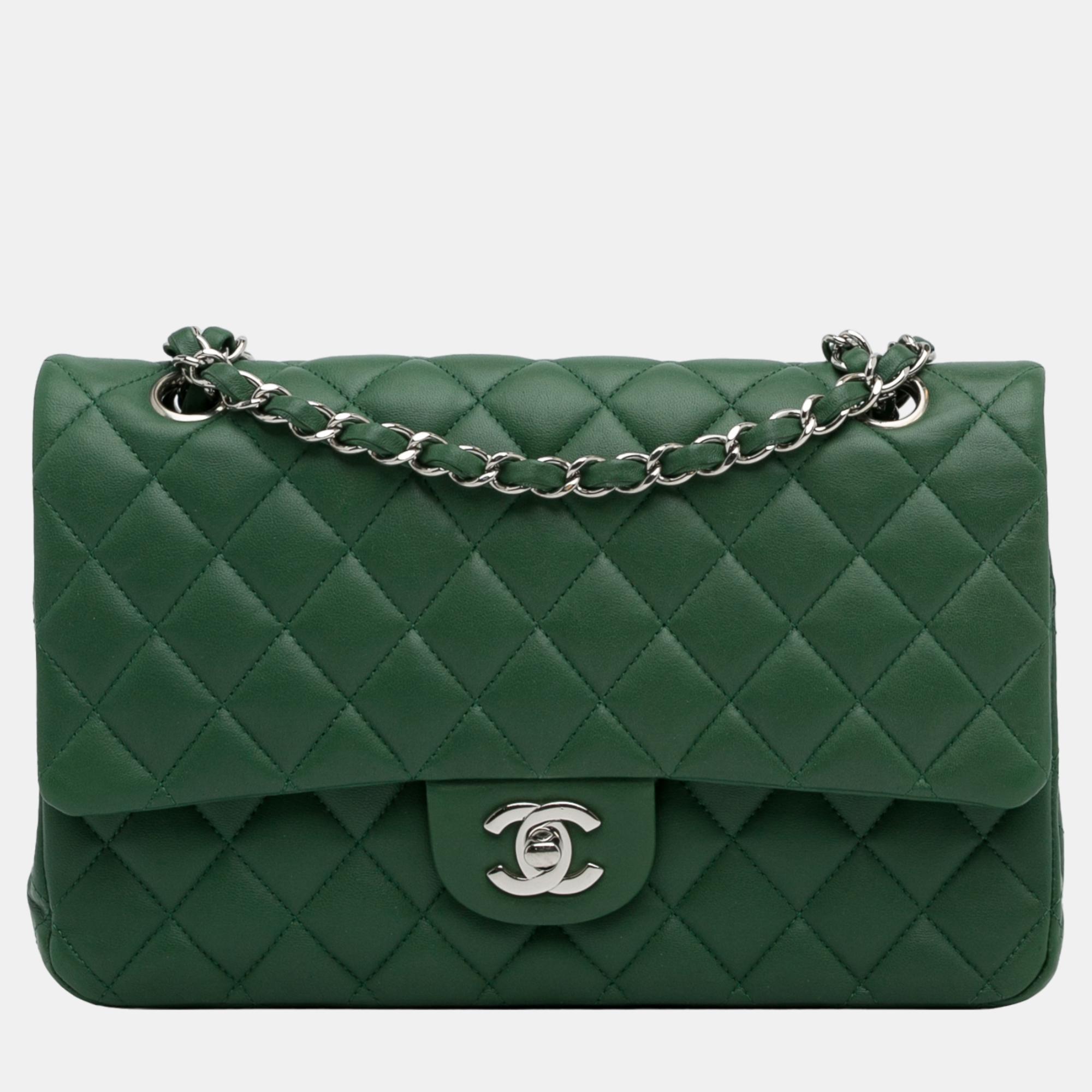 

Chanel Green Medium Classic Lambskin Double Flap