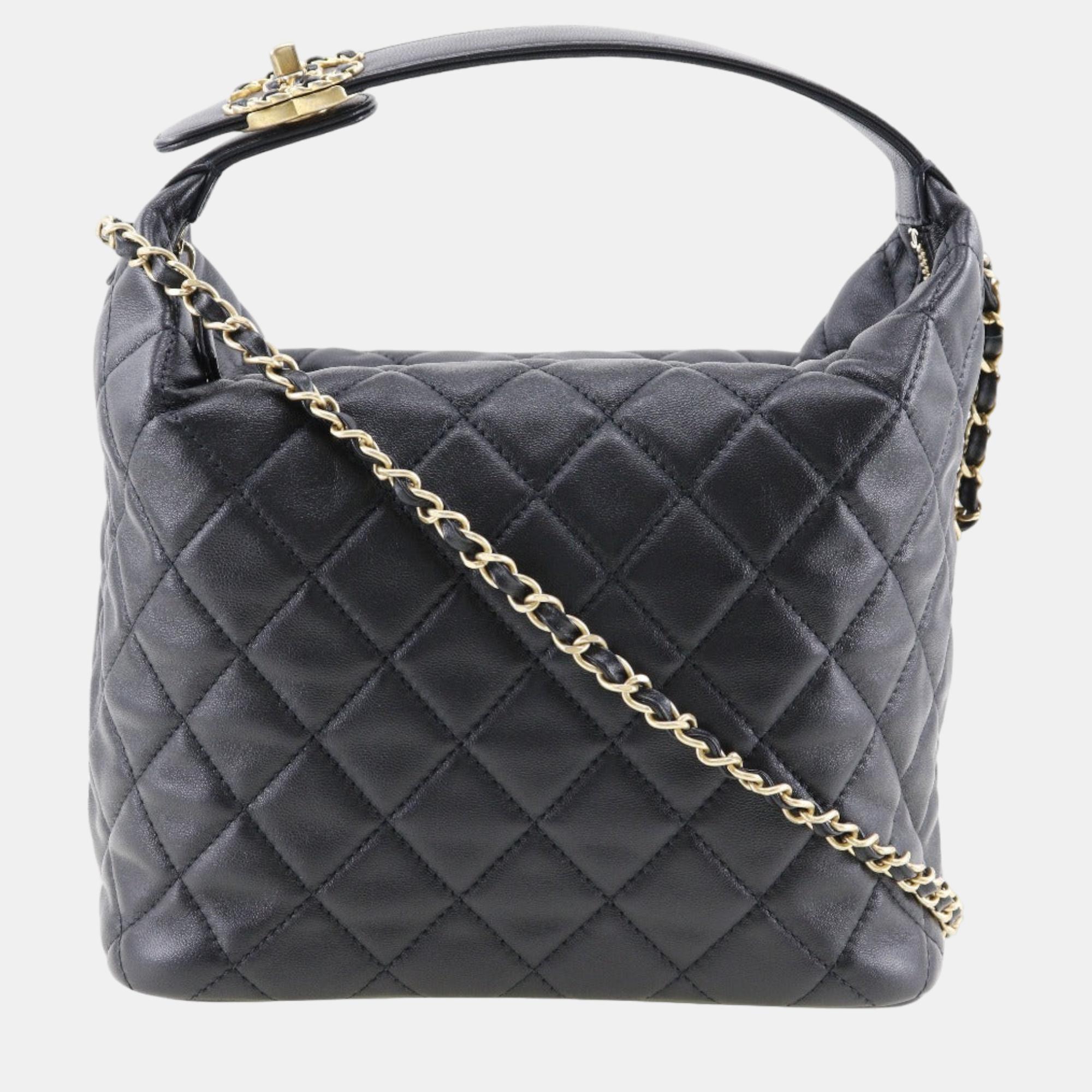 

Chanel Quilted Lambskin Large Perfect Meeting Hobo, Black