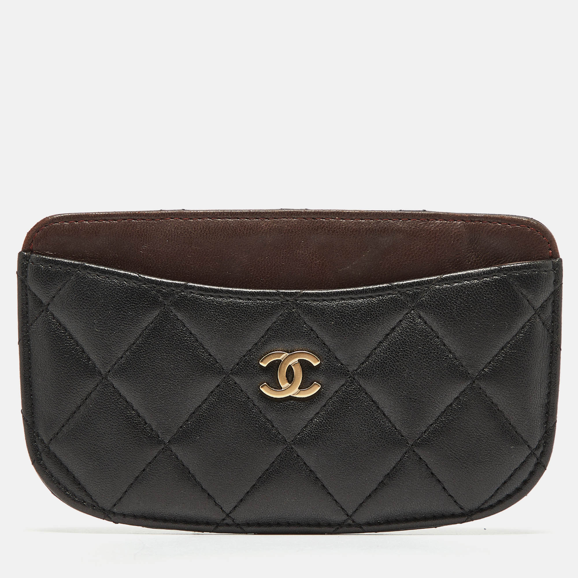 

Chanel Black/Burgundy Quilted Leather CC Curved Card Holder