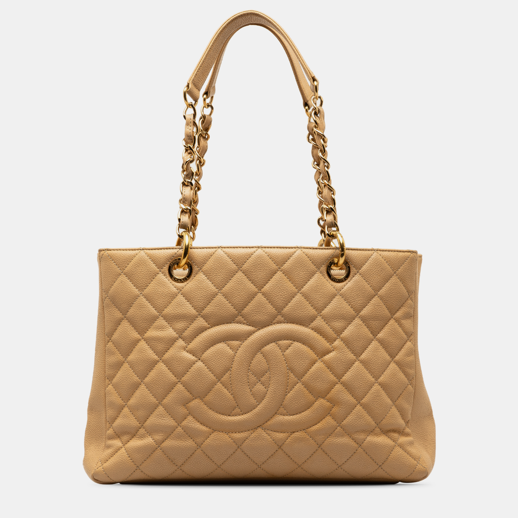 Pre-owned Chanel Caviar Grand Shopping Tote In Beige