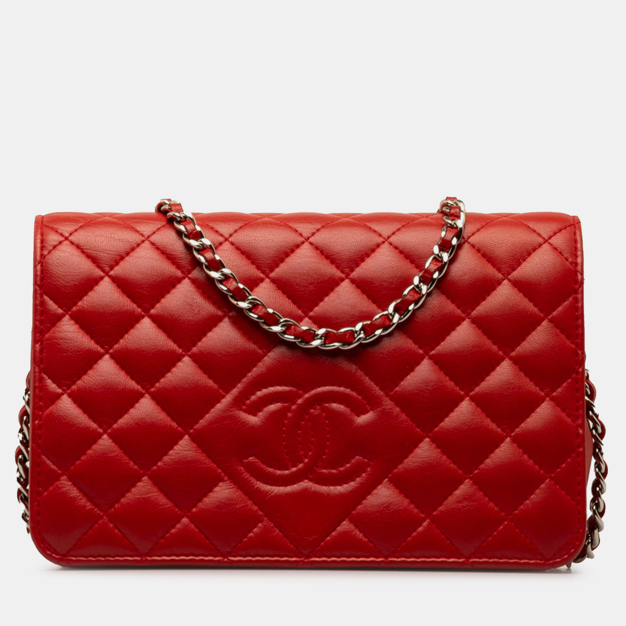 

Chanel Diamond CC Lambskin Wallet on Chain, Red