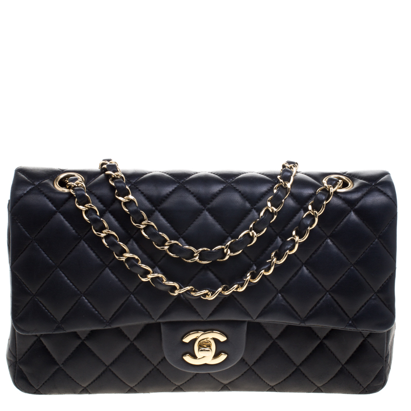 Pre Owned Chanel Black Quilted Leather Medium Classic Double Flap Bag