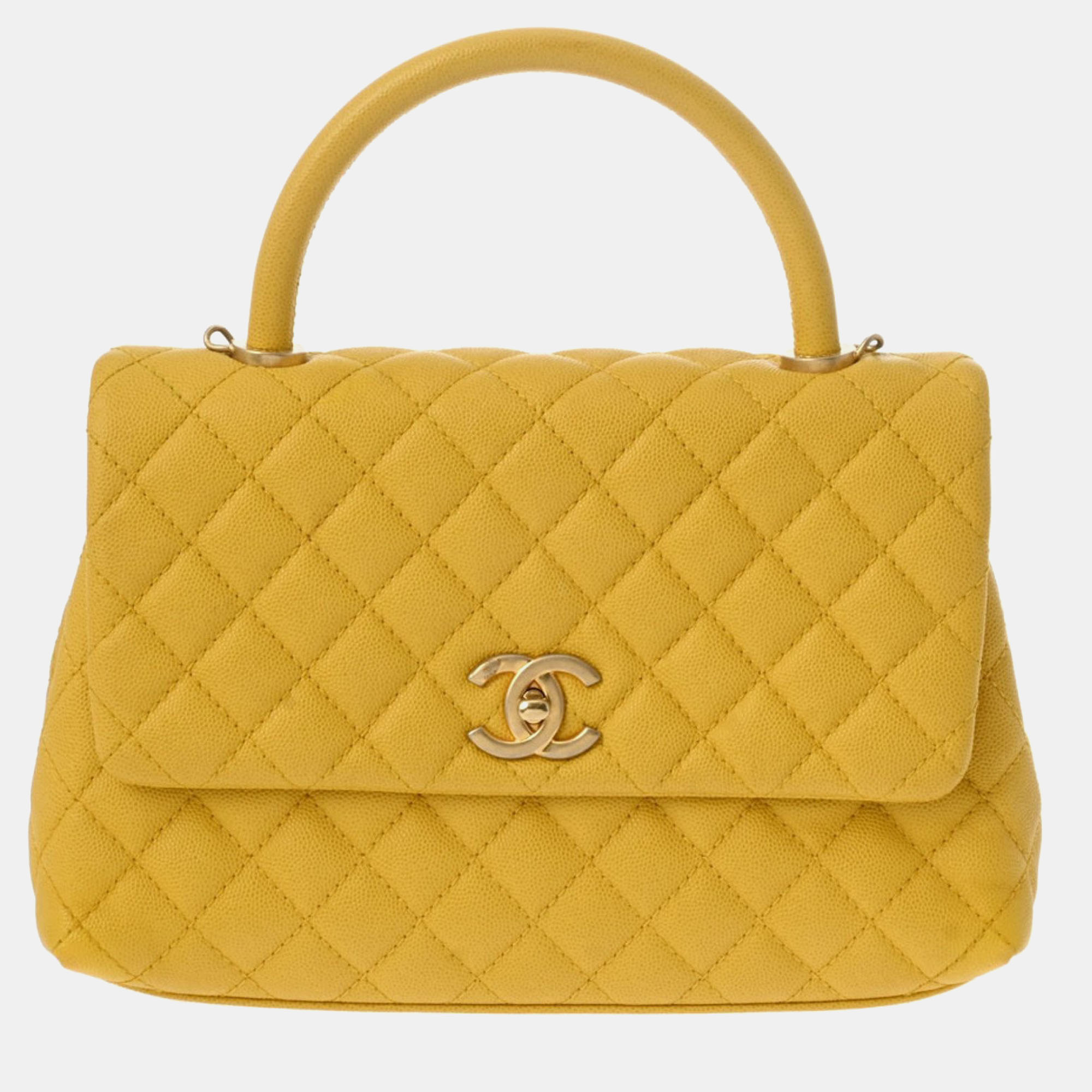 

Chanel Yellow Caviar Leather Small Coco Top Handle Bag