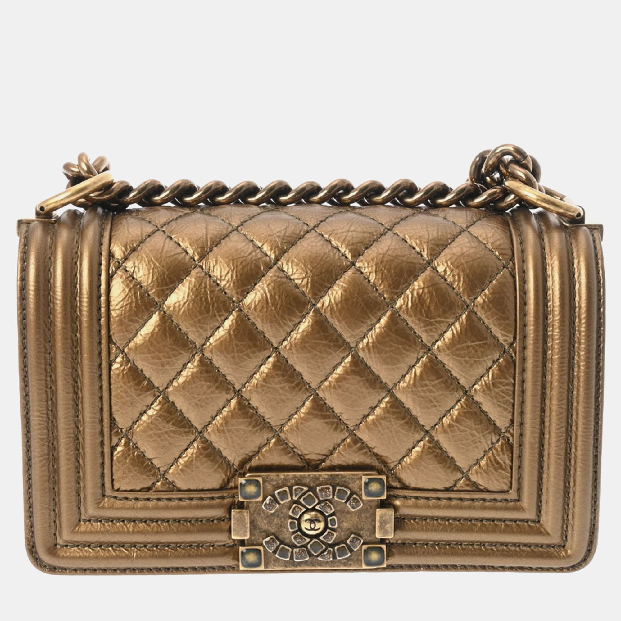 

Chanel Metallic Bronze Leather Small Boy Bag