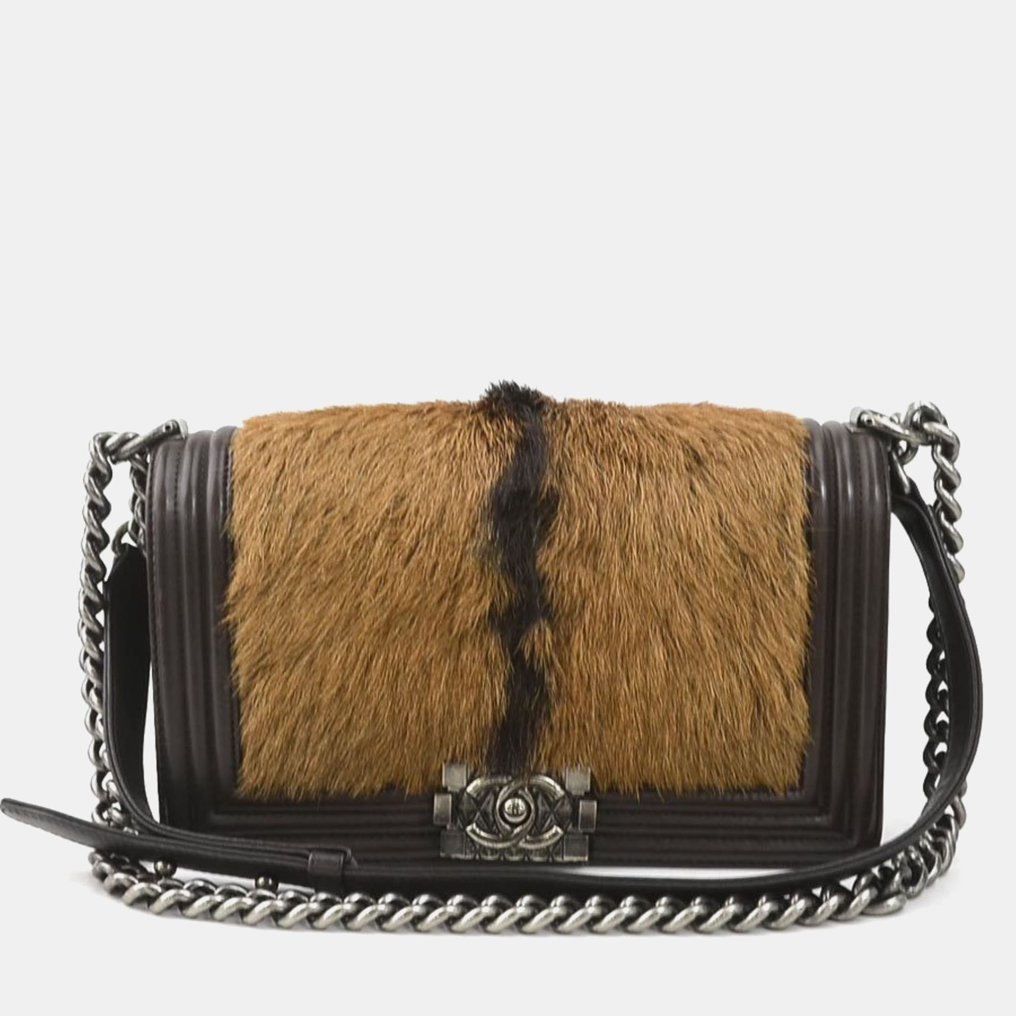 Pre-owned Chanel Brown Leather And Goat Hair Celtic Boy Bag