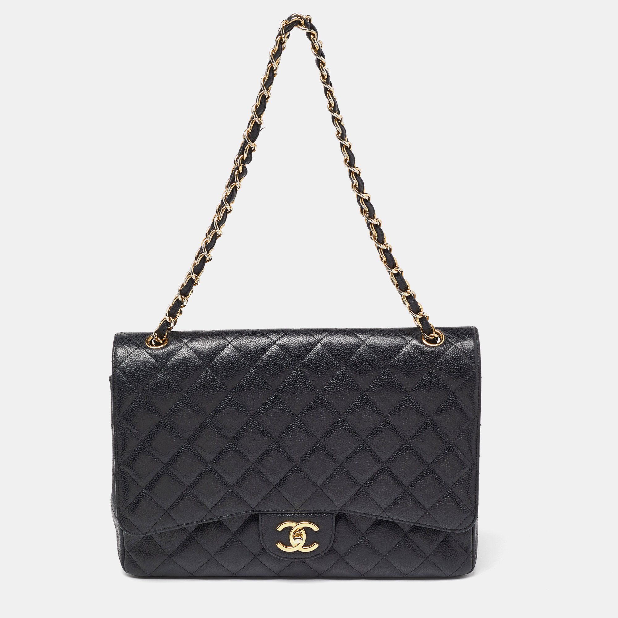 

Chanel Black Quilted Caviar Leather Maxi Classic Double Flap Bag