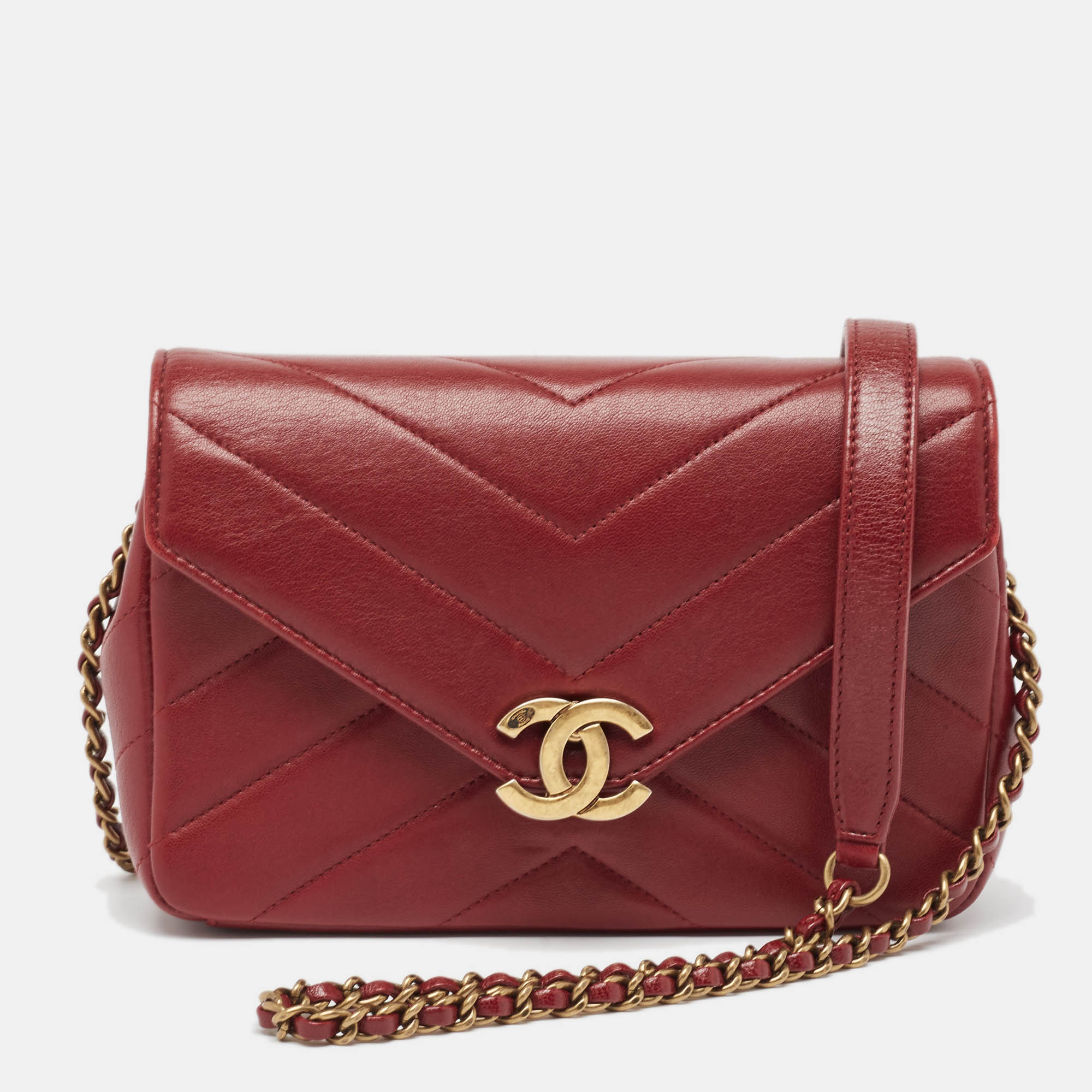 

Chanel Burgundy Chevron Leather Coco Envelope Flap Shoulder Bag
