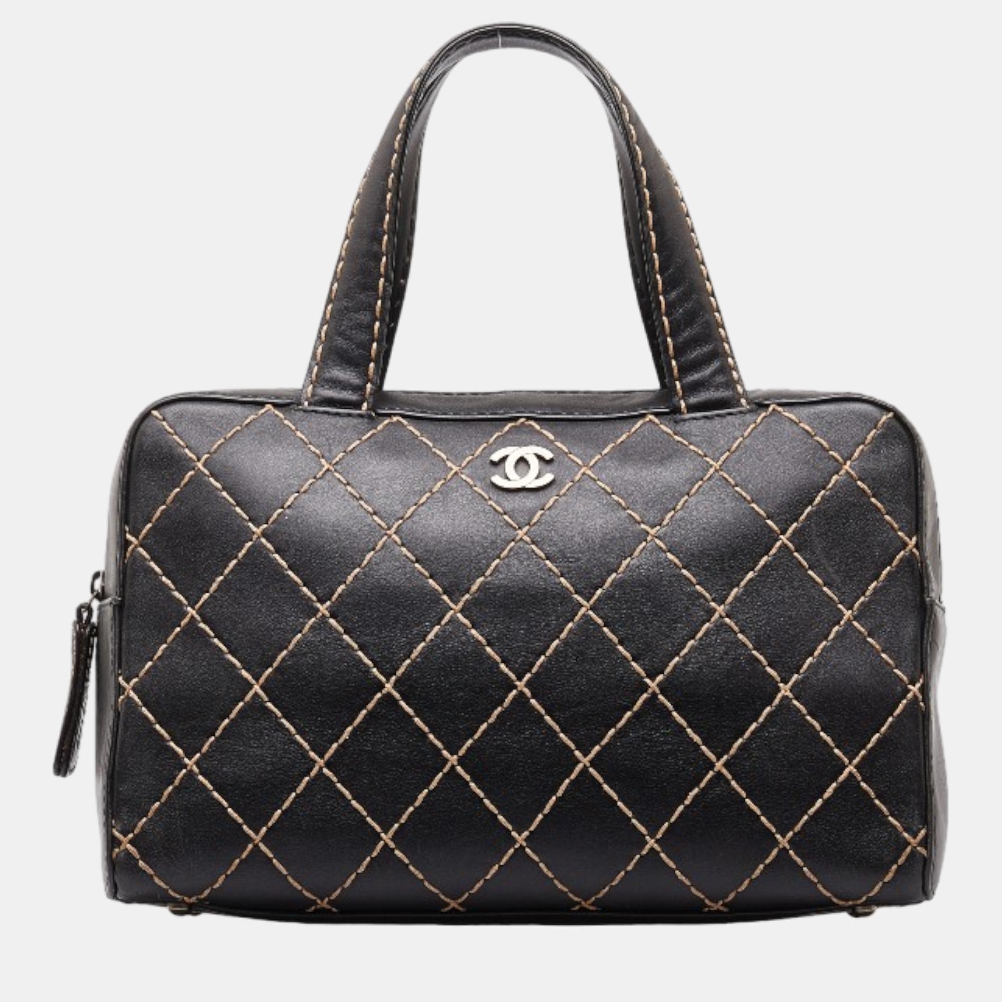 

Chanel Black Leather Wild Stitch Tote Bag