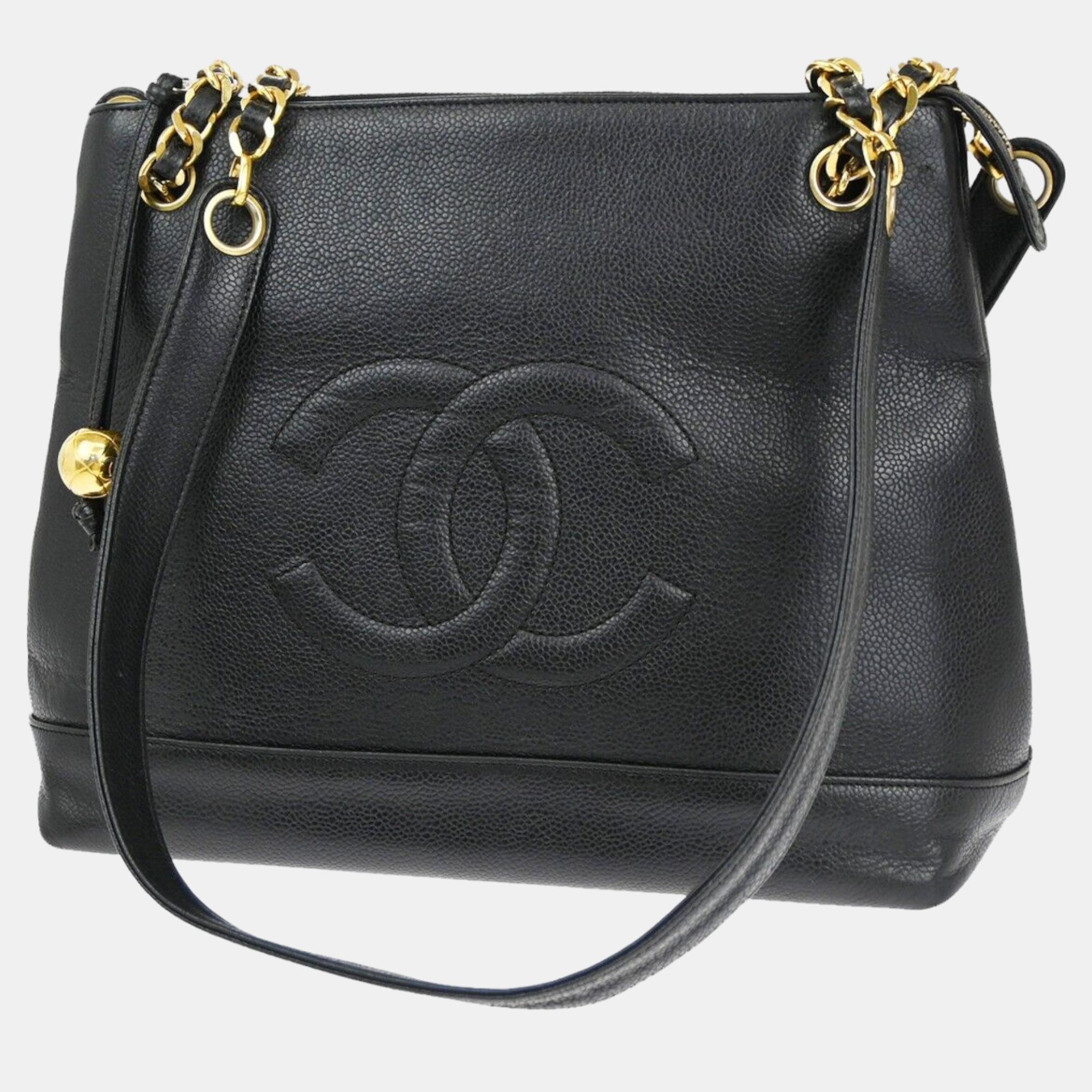

Chanel Black Caviar Leather CC Tote Bag