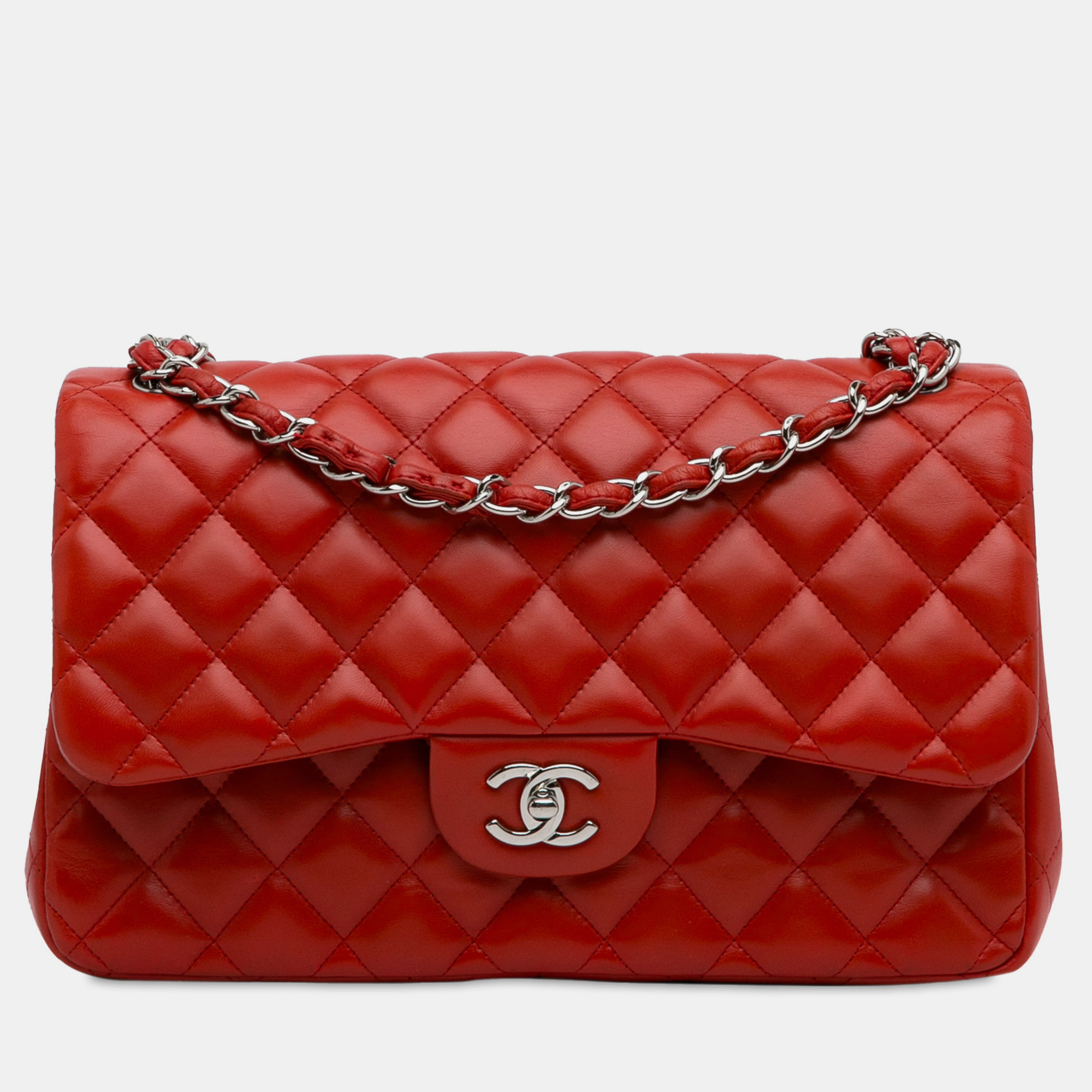 

Chanel Jumbo Classic Lambskin Double Flap Bag, Red