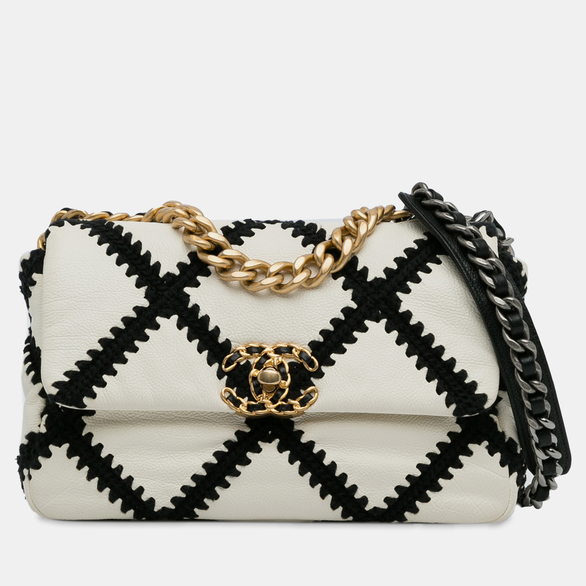

Chanel Medium 19 Crochet Calfskin Flap Bag, White