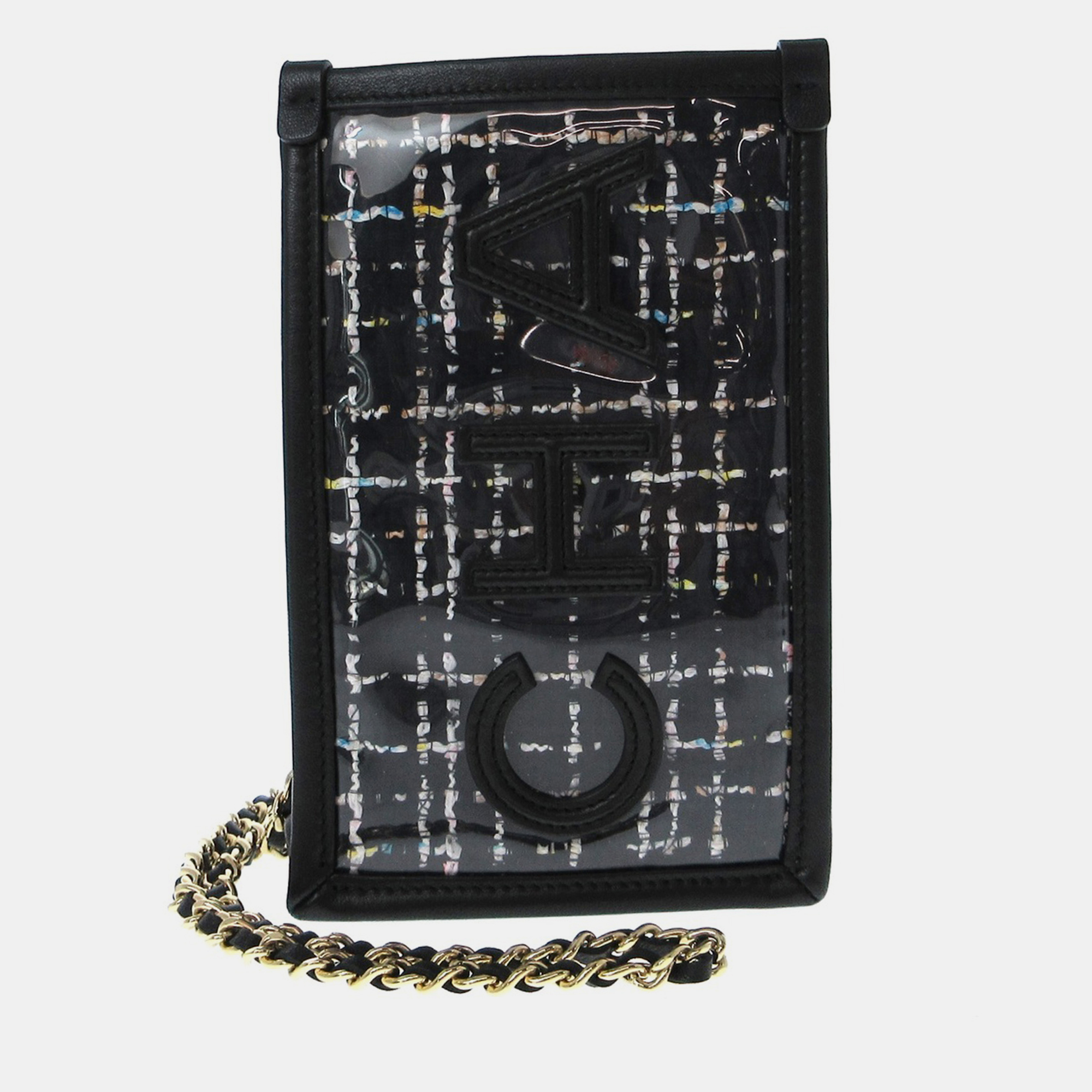 Pre-owned Chanel Tweed Logo Phone Case In Black