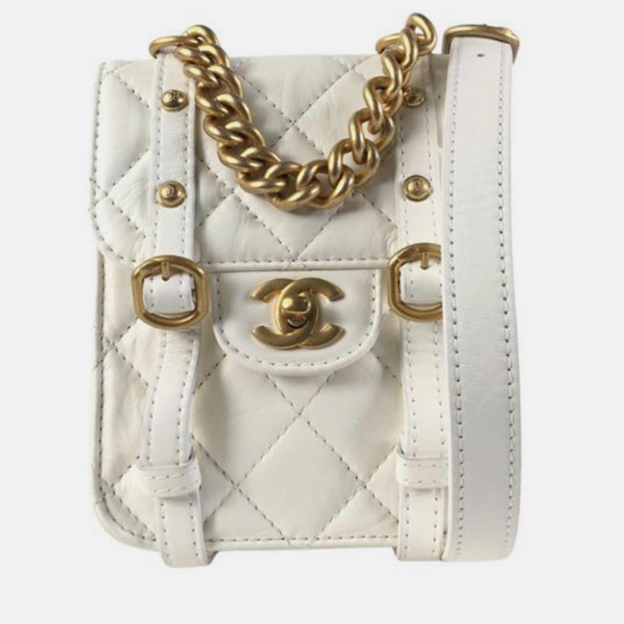 

Chanel Mini Quilted Calfskin City School Flap, White